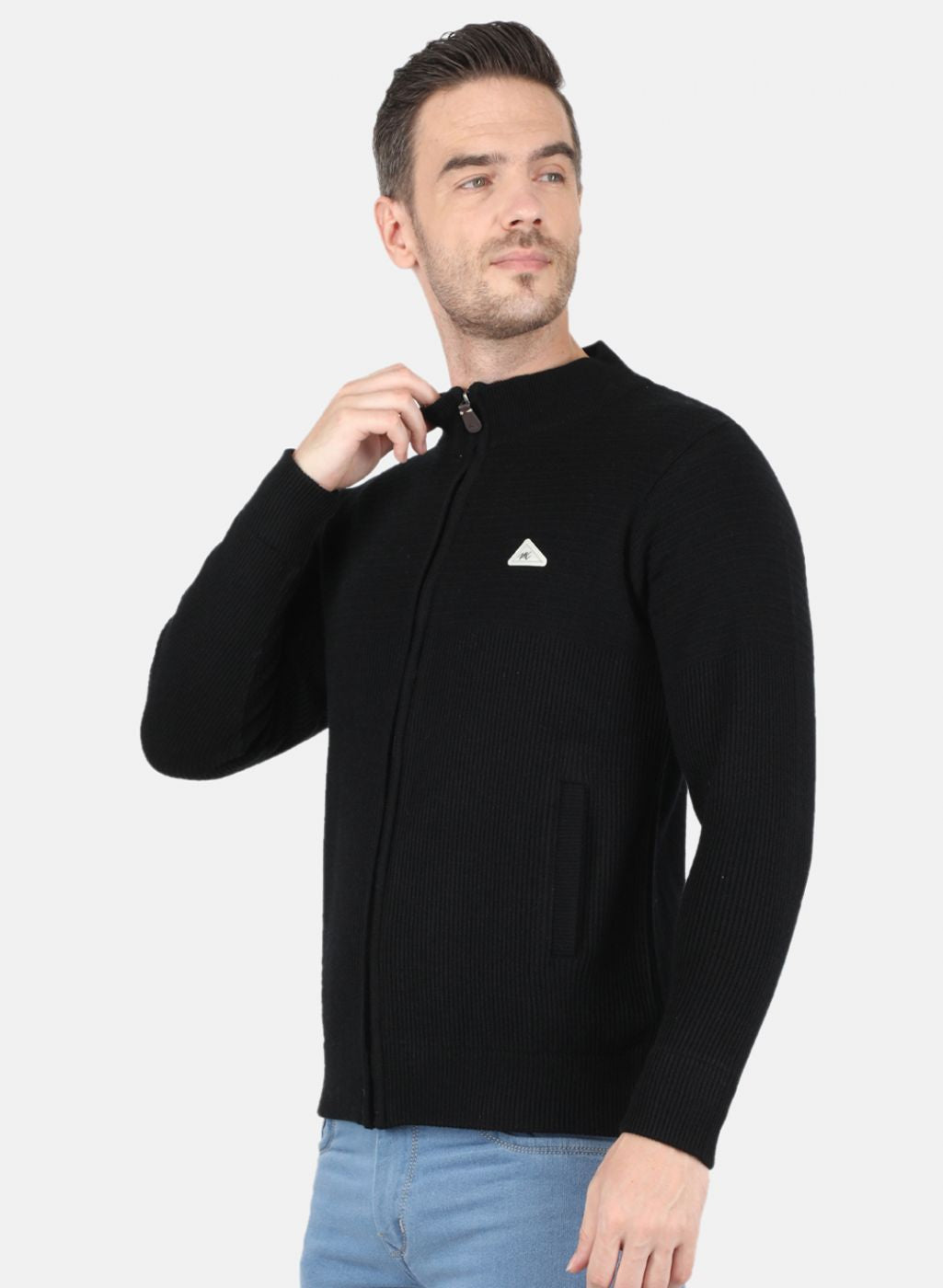 Men Black Self Design Pullover