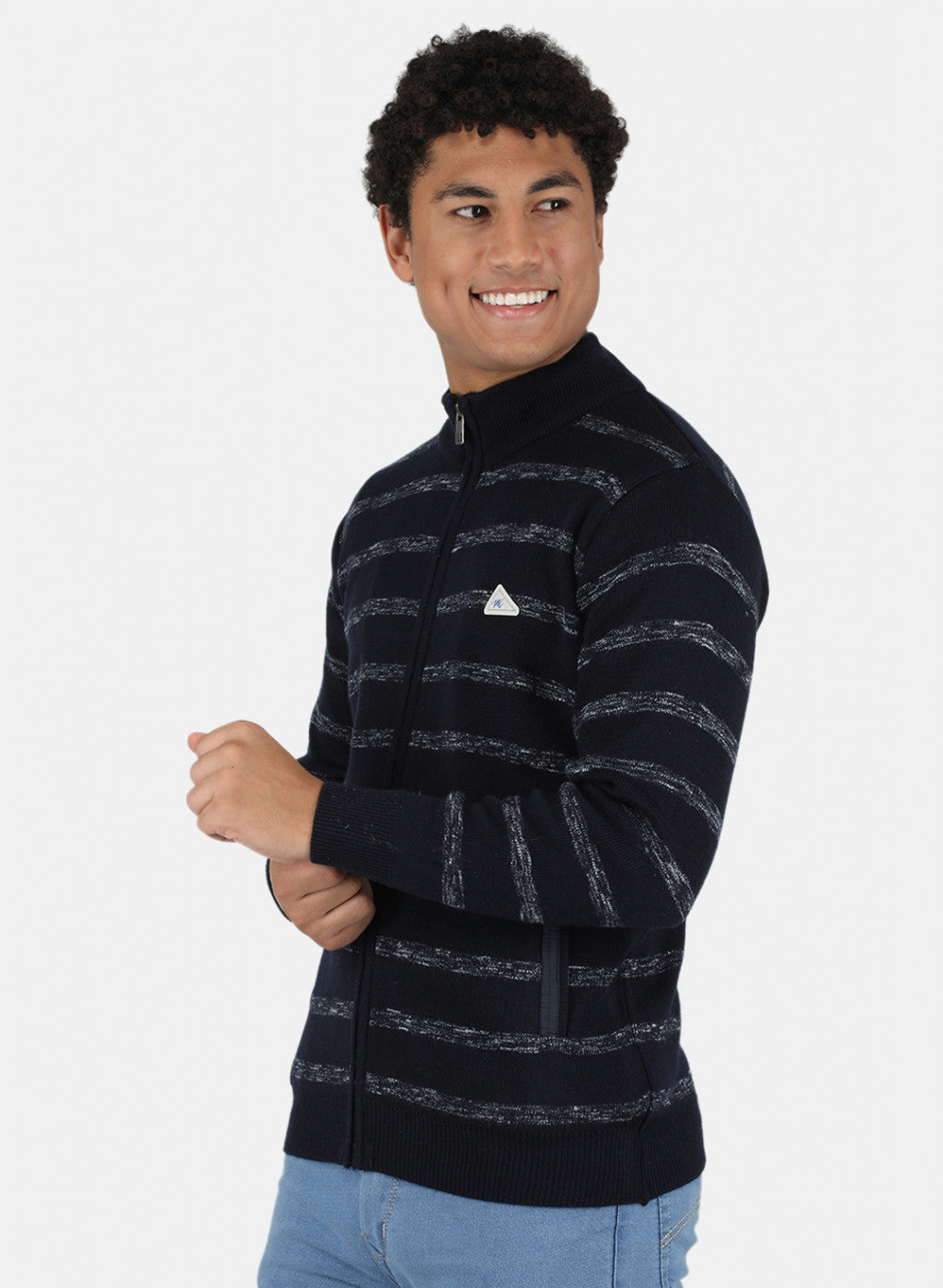 Men NAvy Blue Self Design Pullover