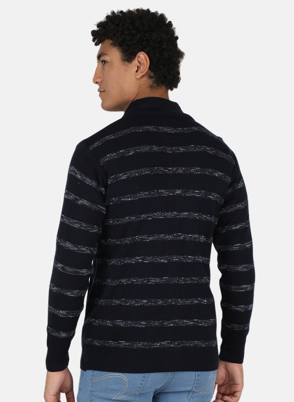 Men NAvy Blue Self Design Pullover