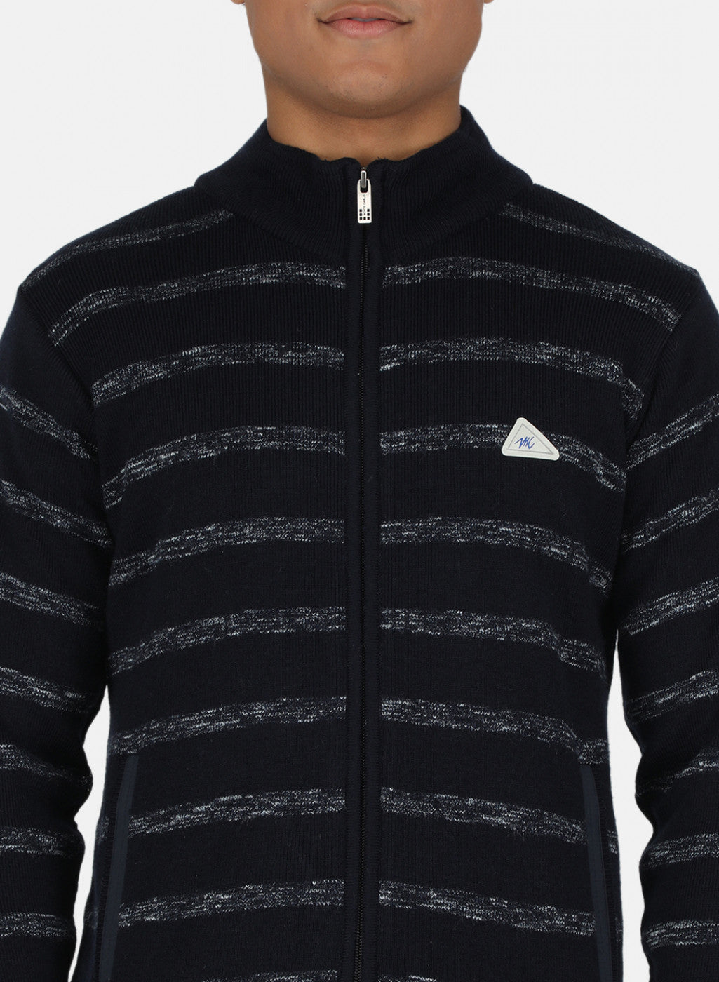 Men NAvy Blue Self Design Pullover