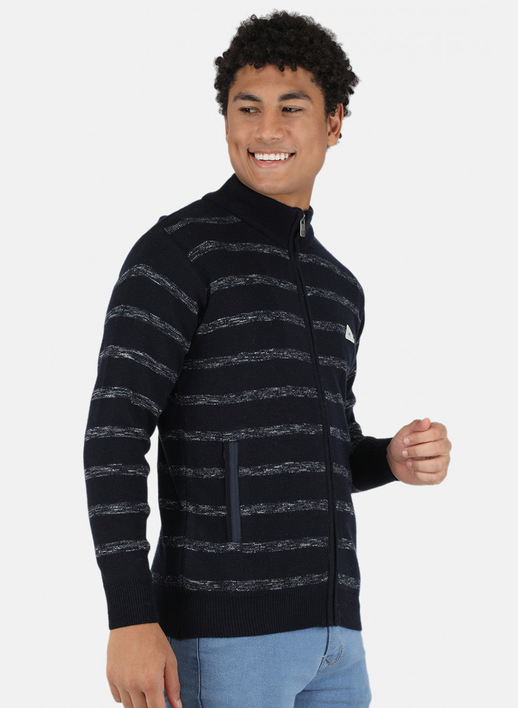 Men NAvy Blue Self Design Pullover