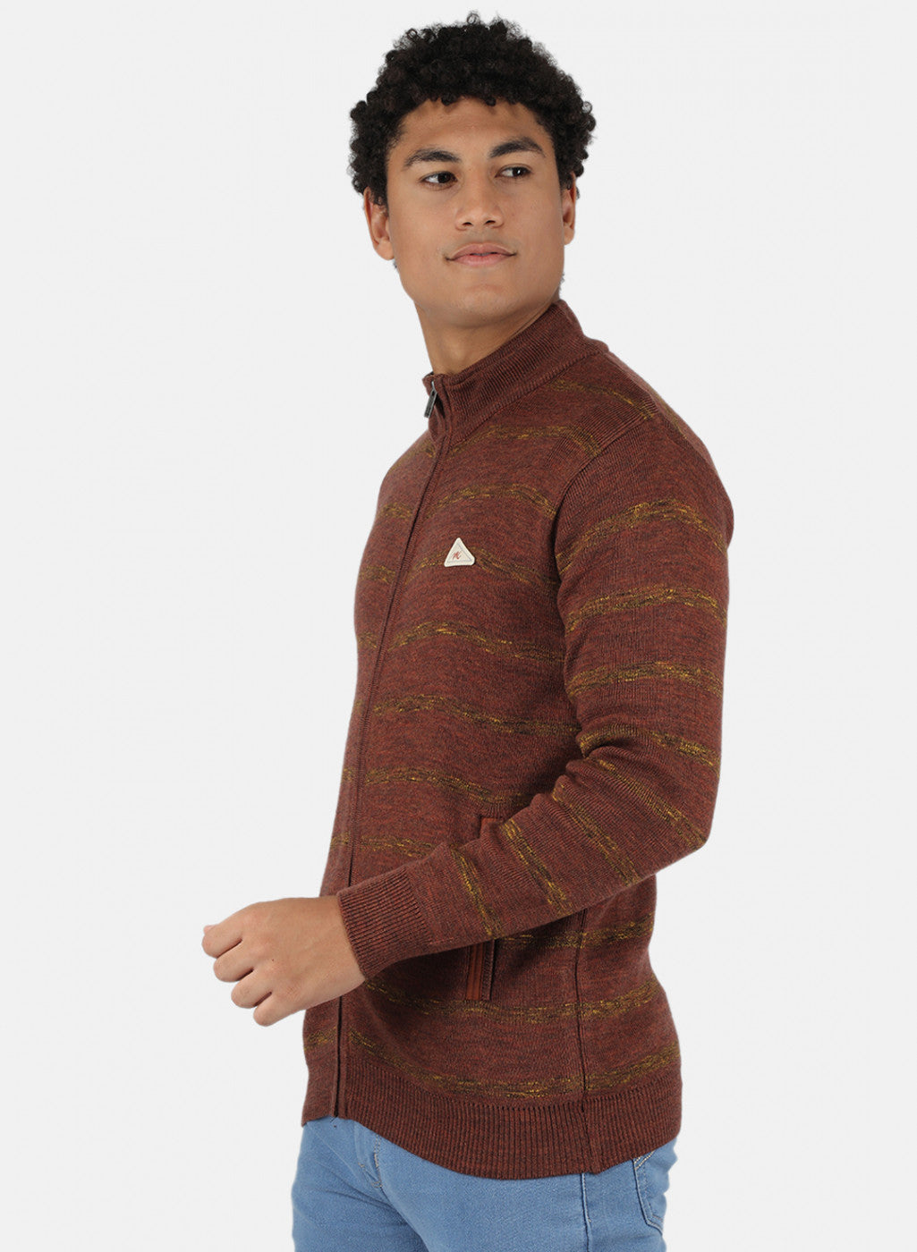 Men Brown Self Design Pullover