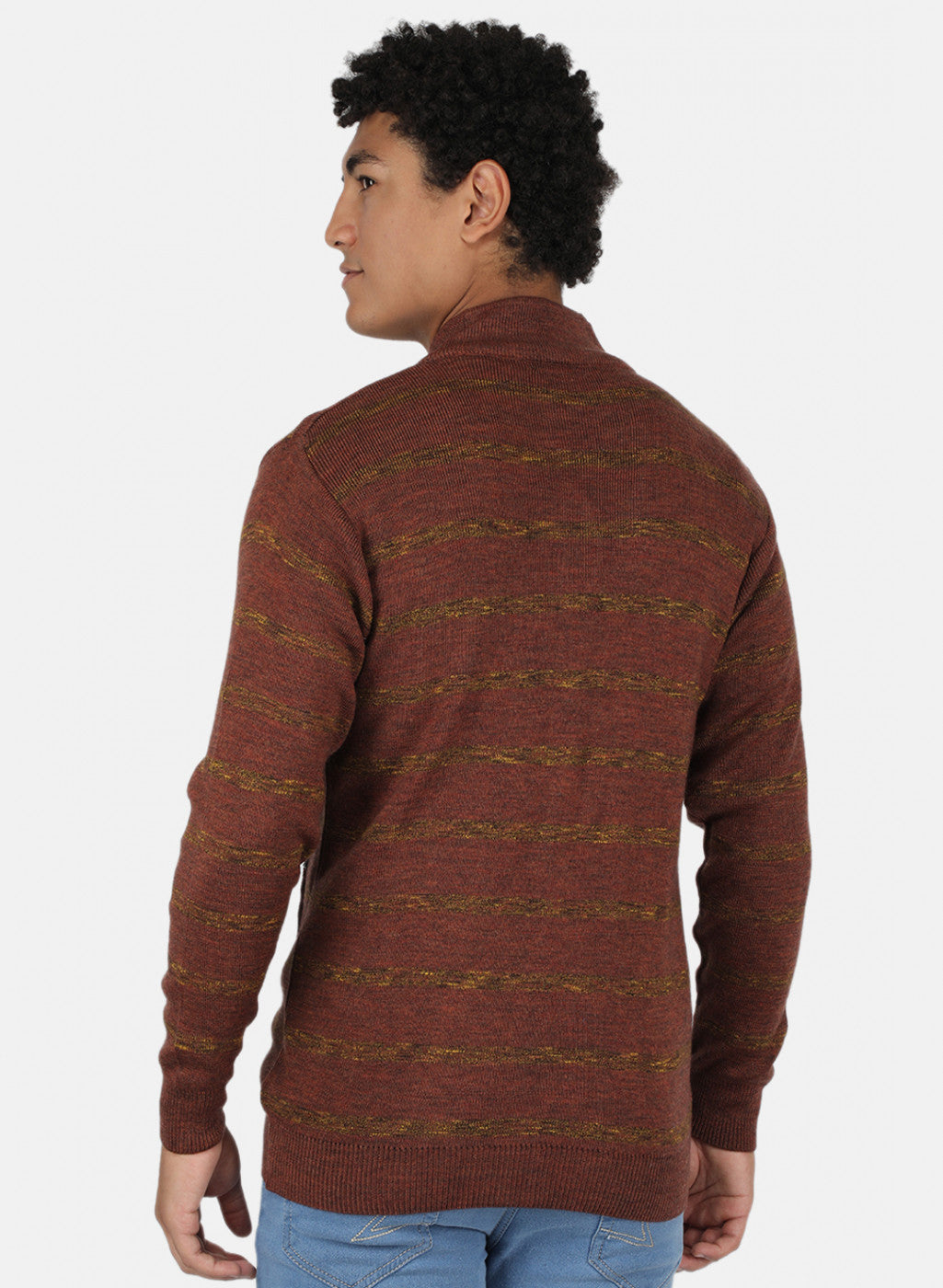 Men Brown Self Design Pullover