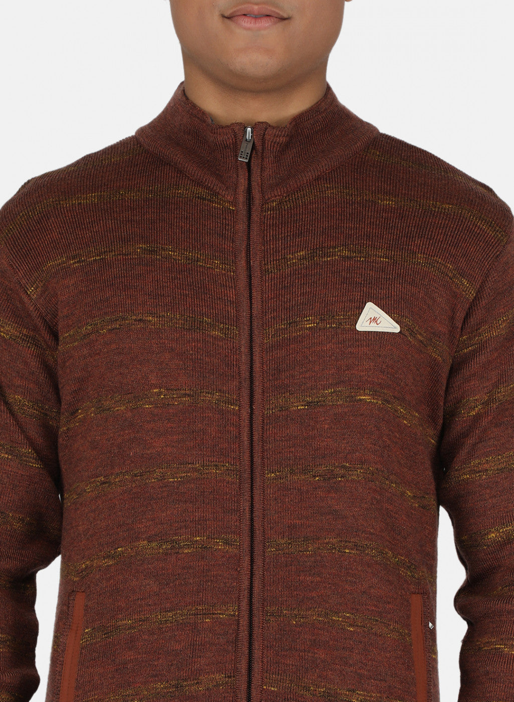 Men Brown Self Design Pullover