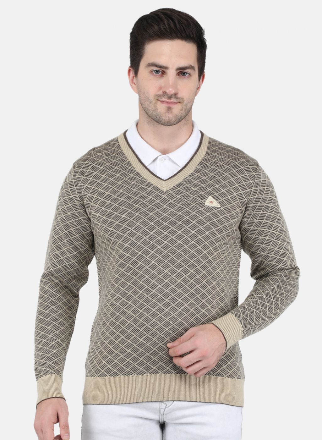 Men Beige Printed Pullover