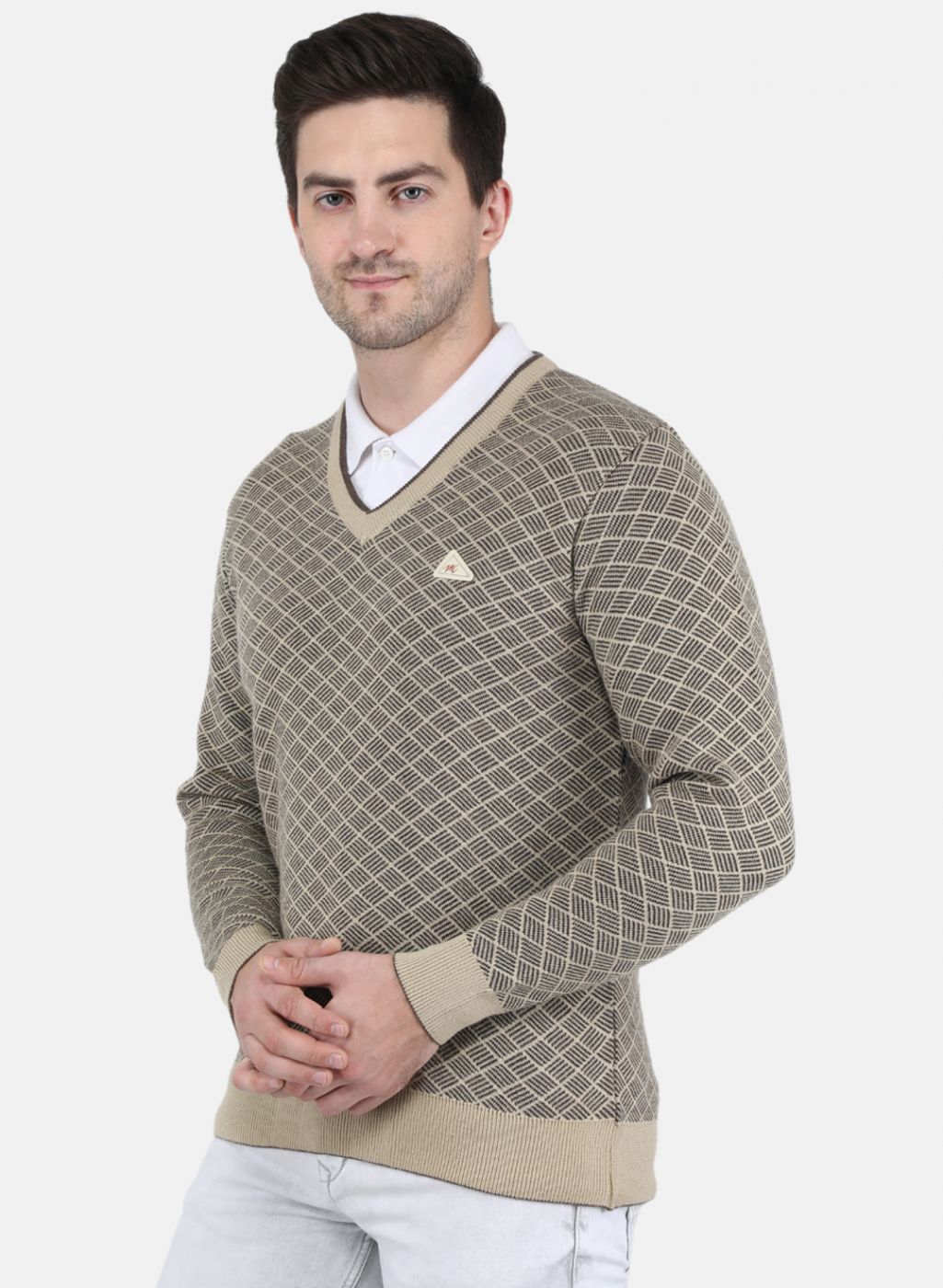 Men Beige Printed Pullover