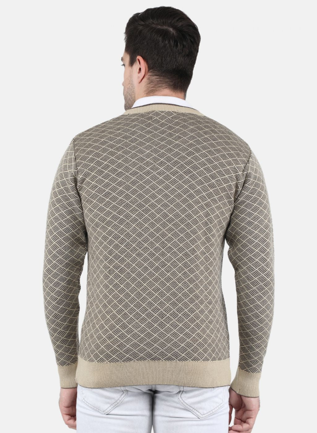 Men Beige Printed Pullover