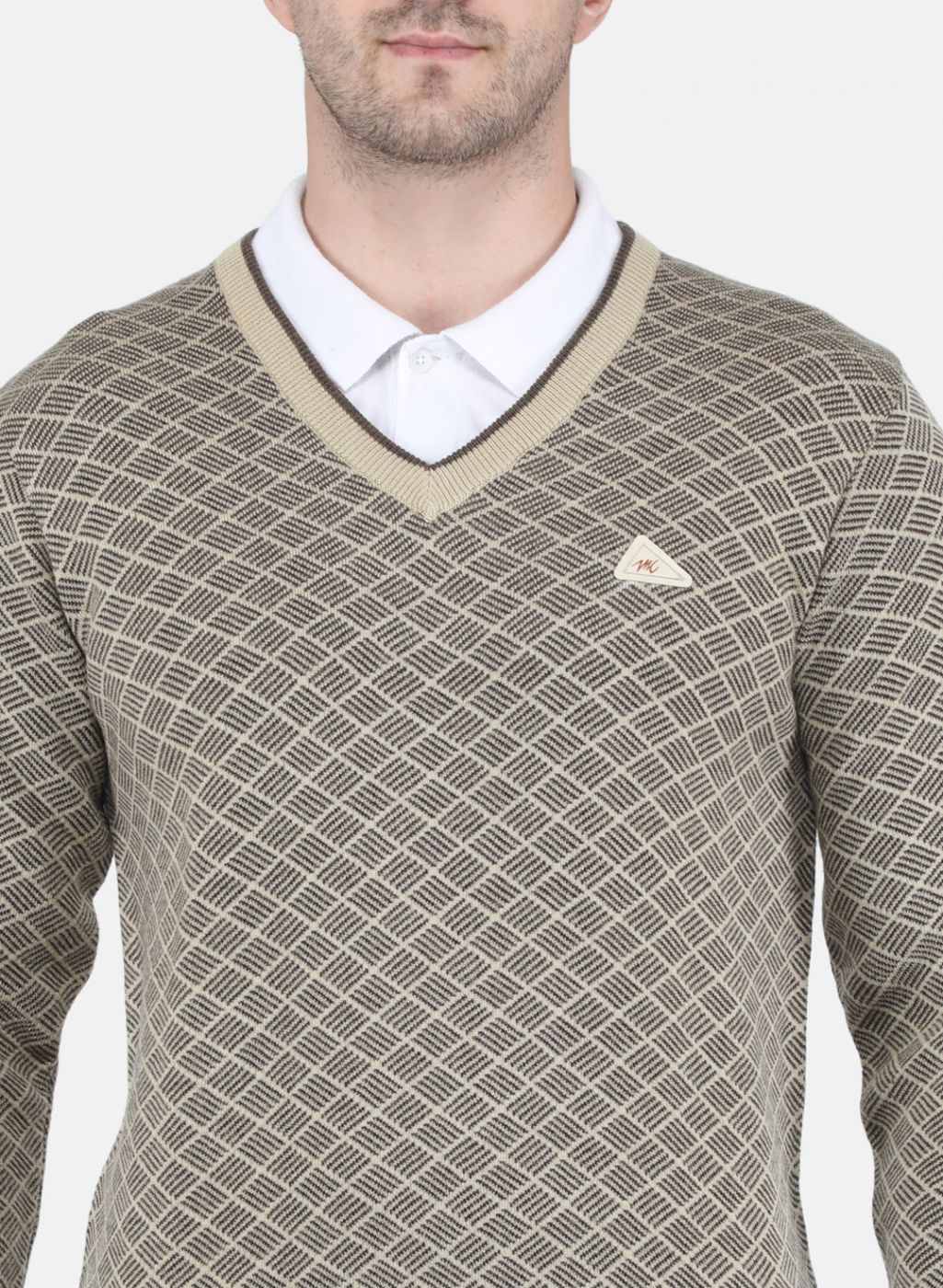 Men Beige Printed Pullover