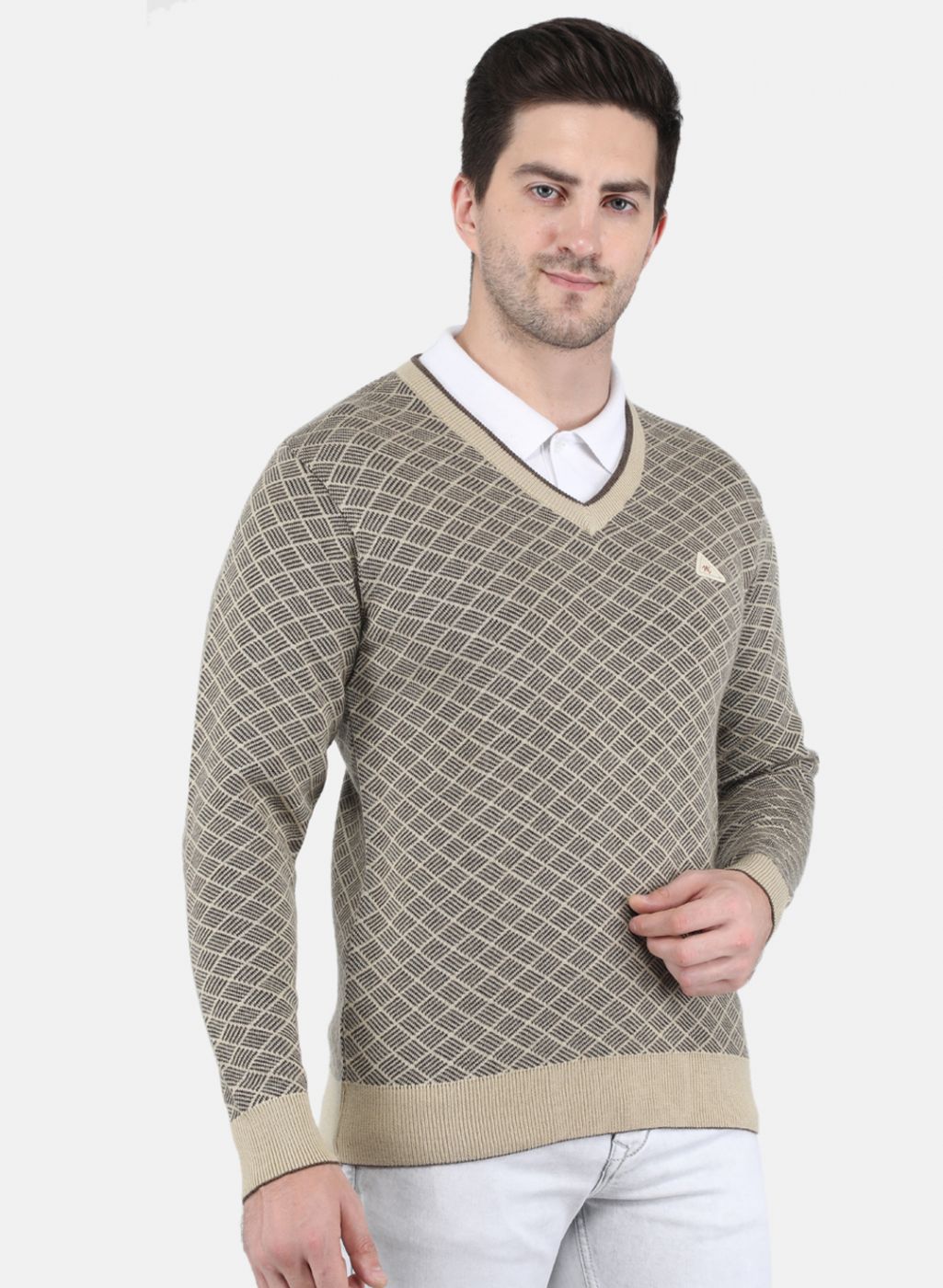 Men Beige Printed Pullover