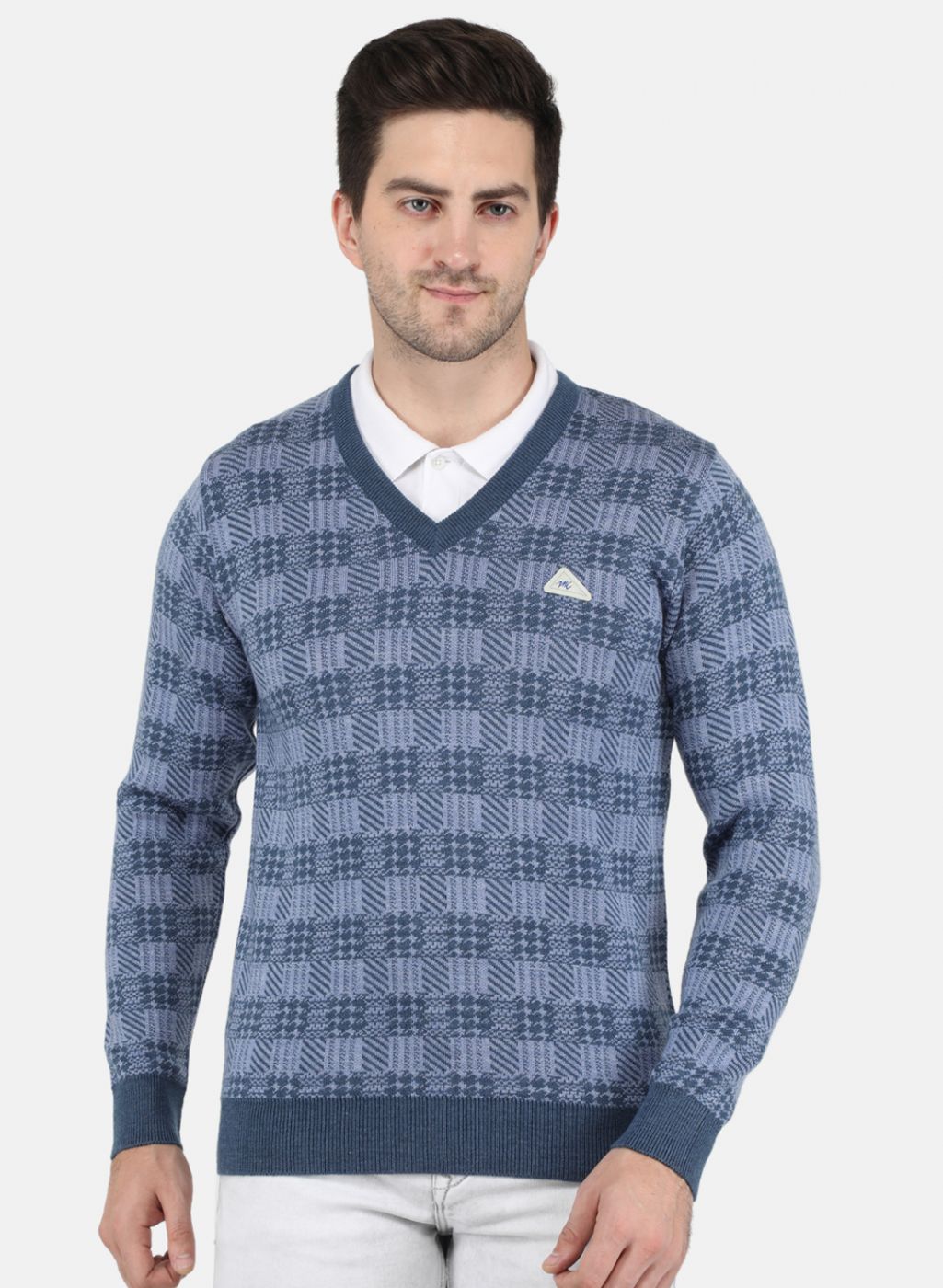 Men Blue Jaquard Pullover