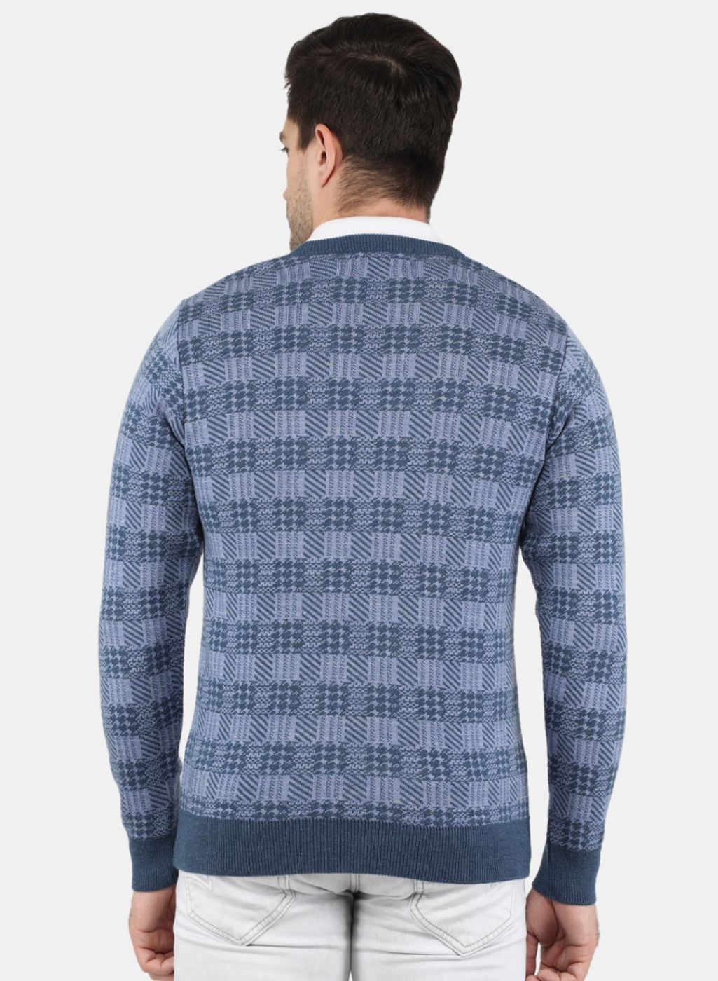 Men Blue Jaquard Pullover