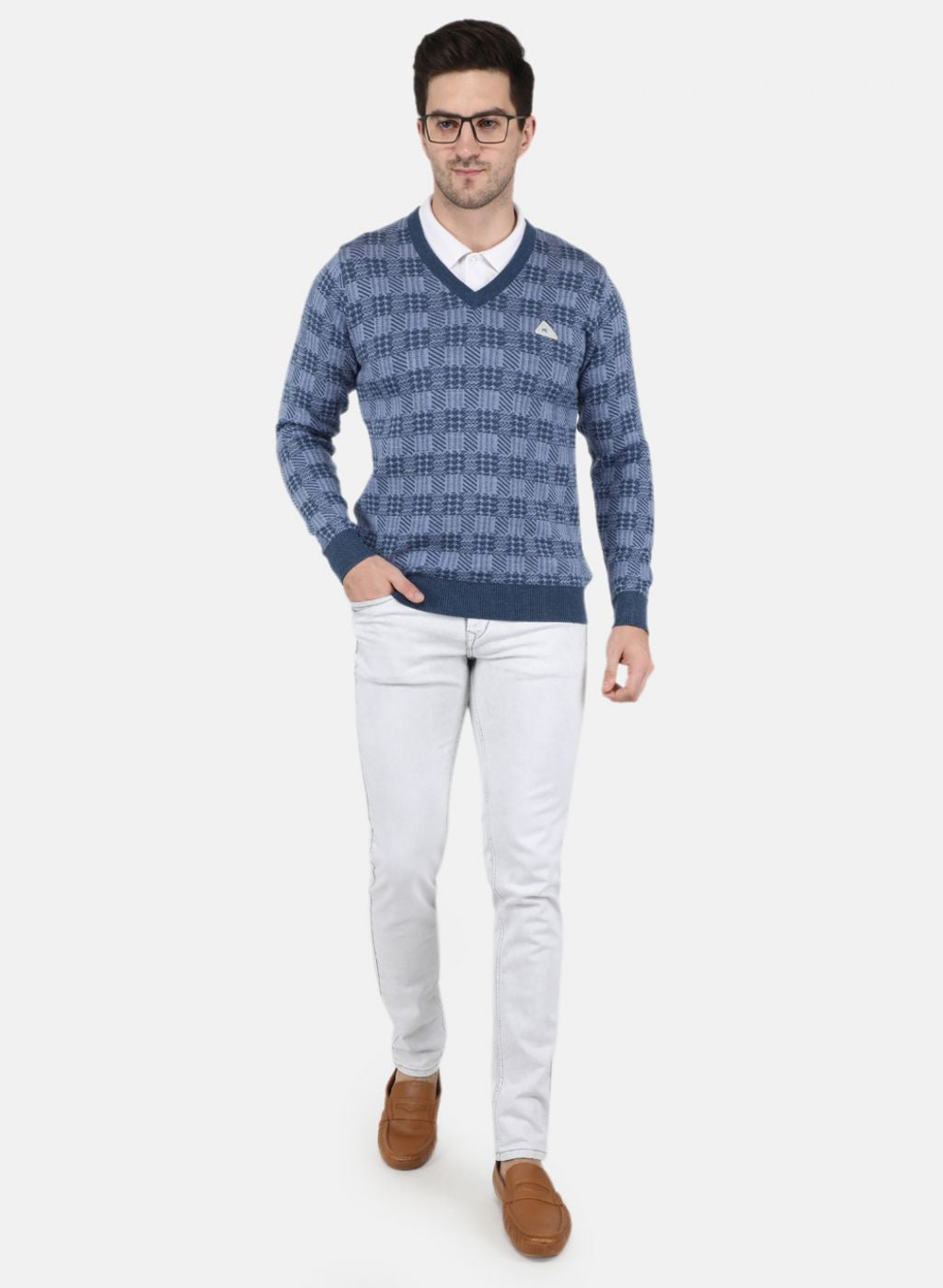 Men Blue Jaquard Pullover