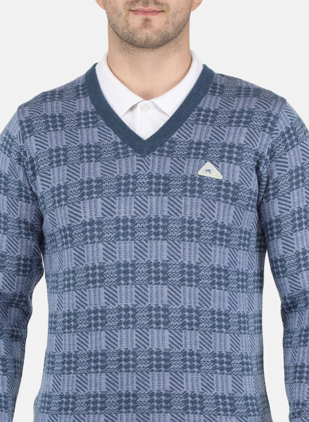 Men Blue Jaquard Pullover