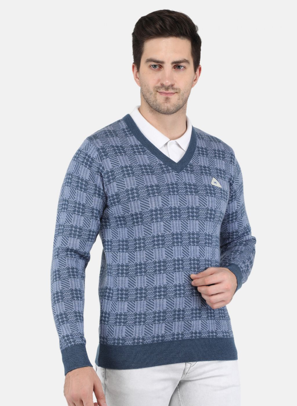 Men Blue Jaquard Pullover