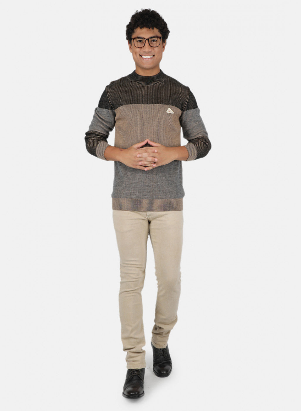 Men Beige & Grey Self Design Pullover