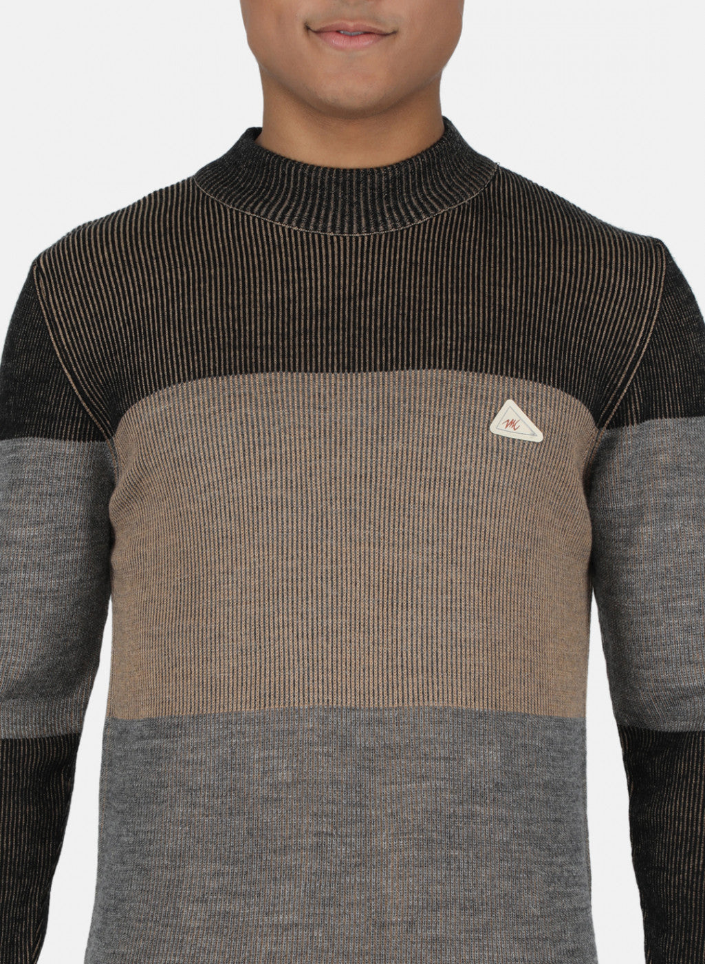 Men Beige & Grey Self Design Pullover