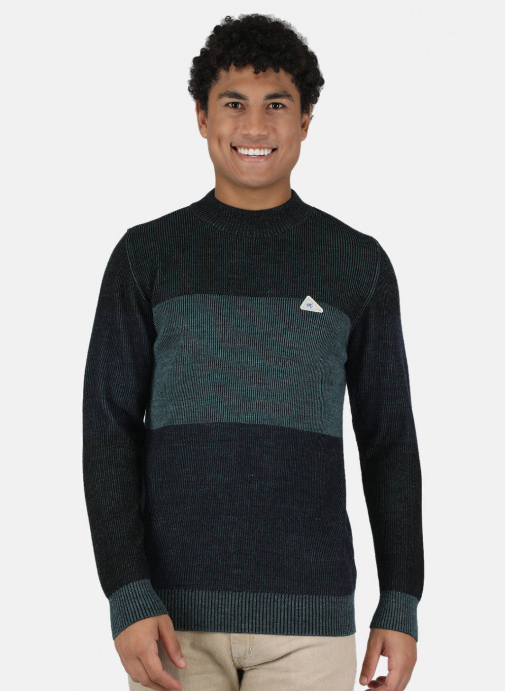 Men Sea Green Self Design Pullover