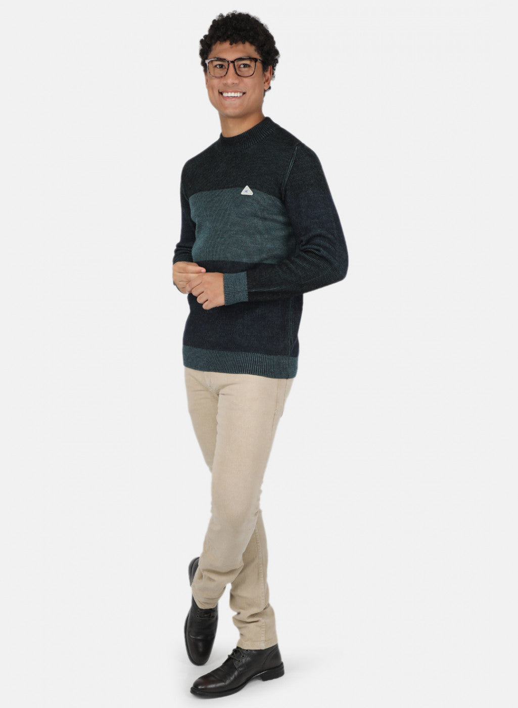 Men Sea Green Self Design Pullover