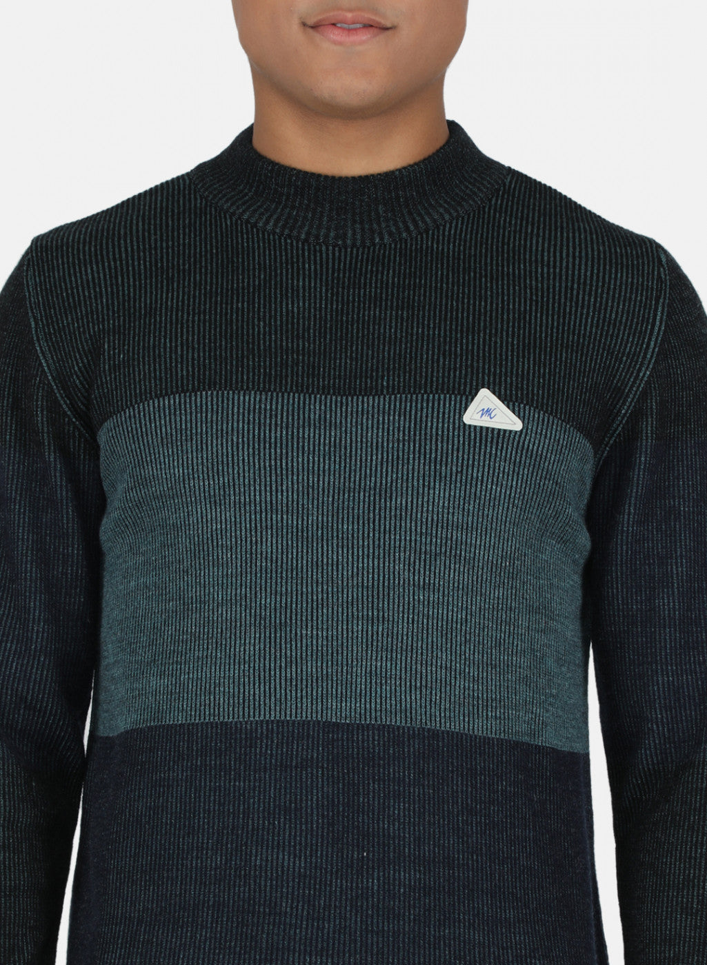 Men Sea Green Self Design Pullover