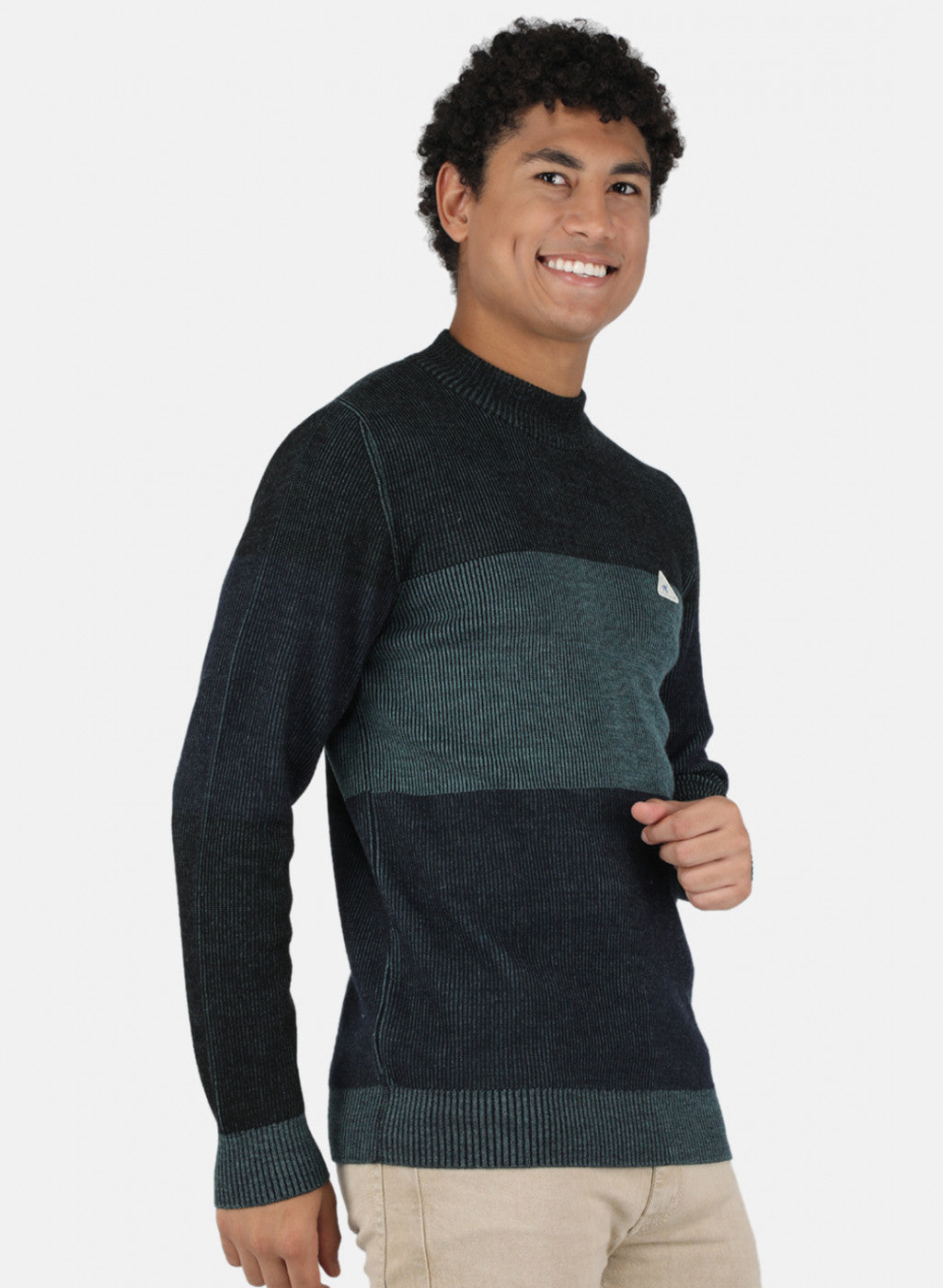 Men Sea Green Self Design Pullover