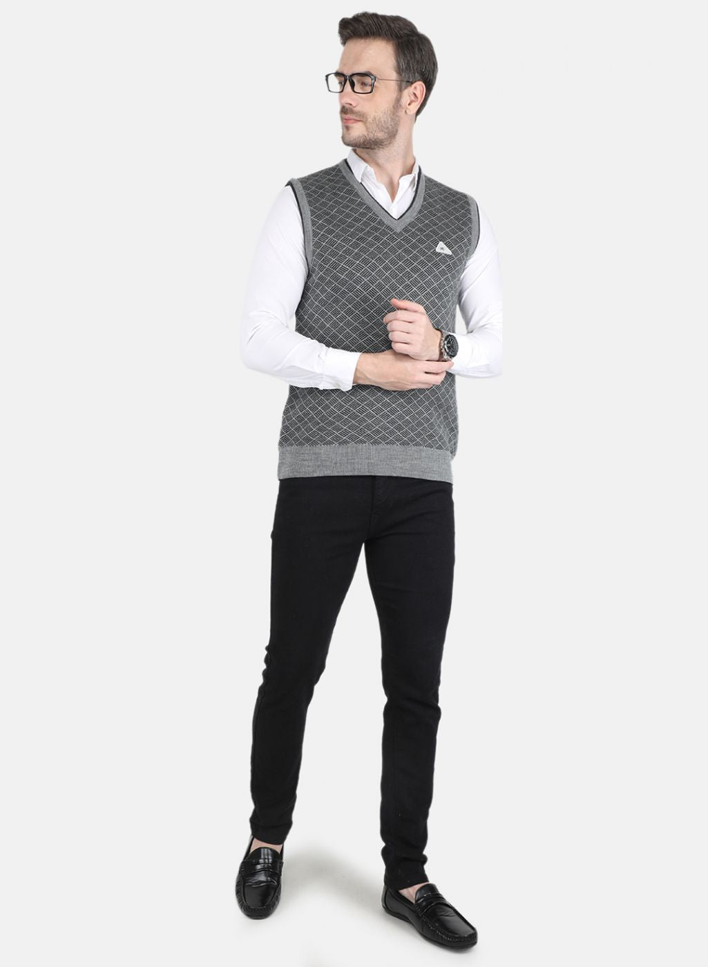 Men Grey Self design Sweater