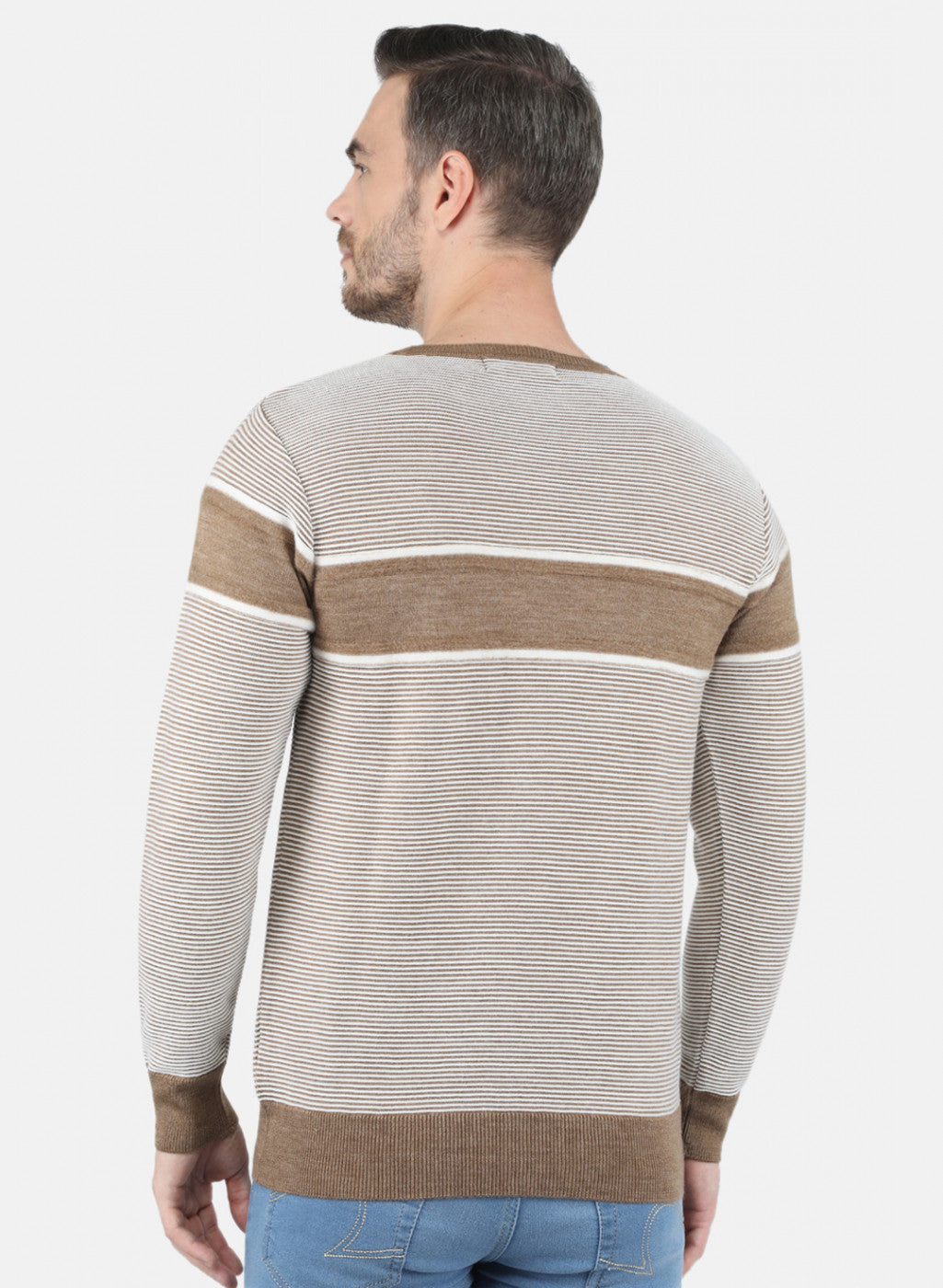 Men Light Brown Self Design Pullover