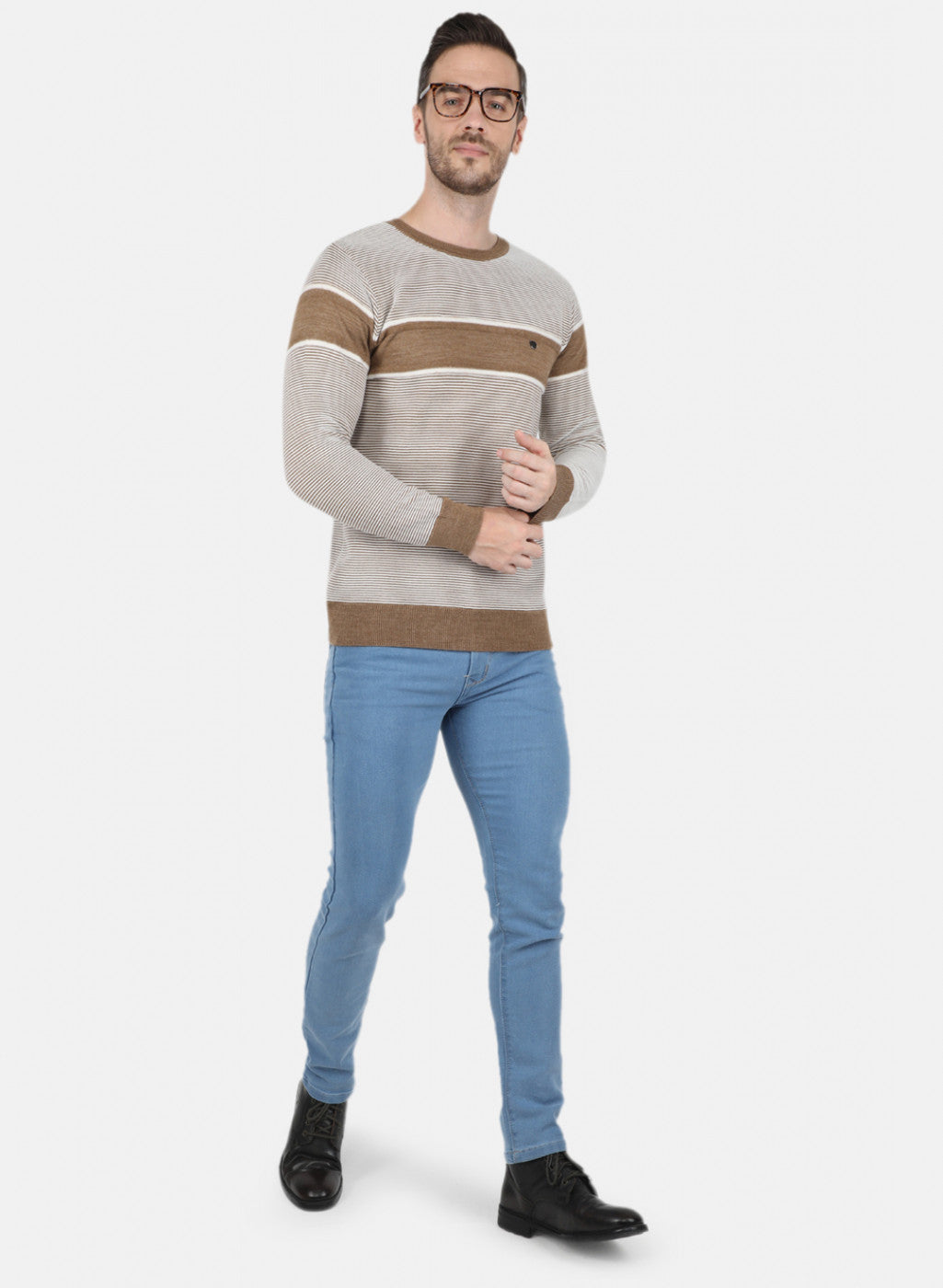 Men Light Brown Self Design Pullover