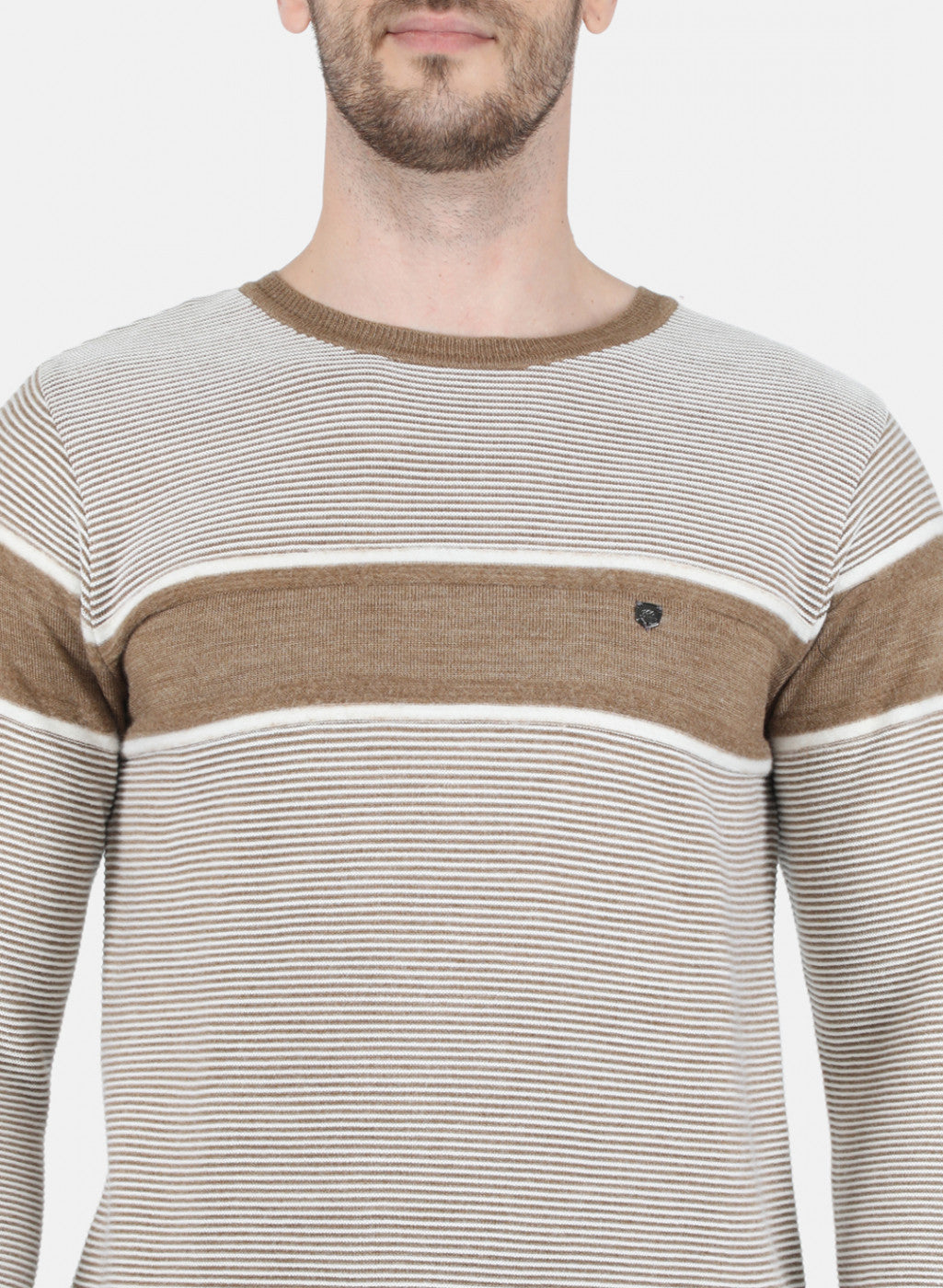 Men Light Brown Self Design Pullover