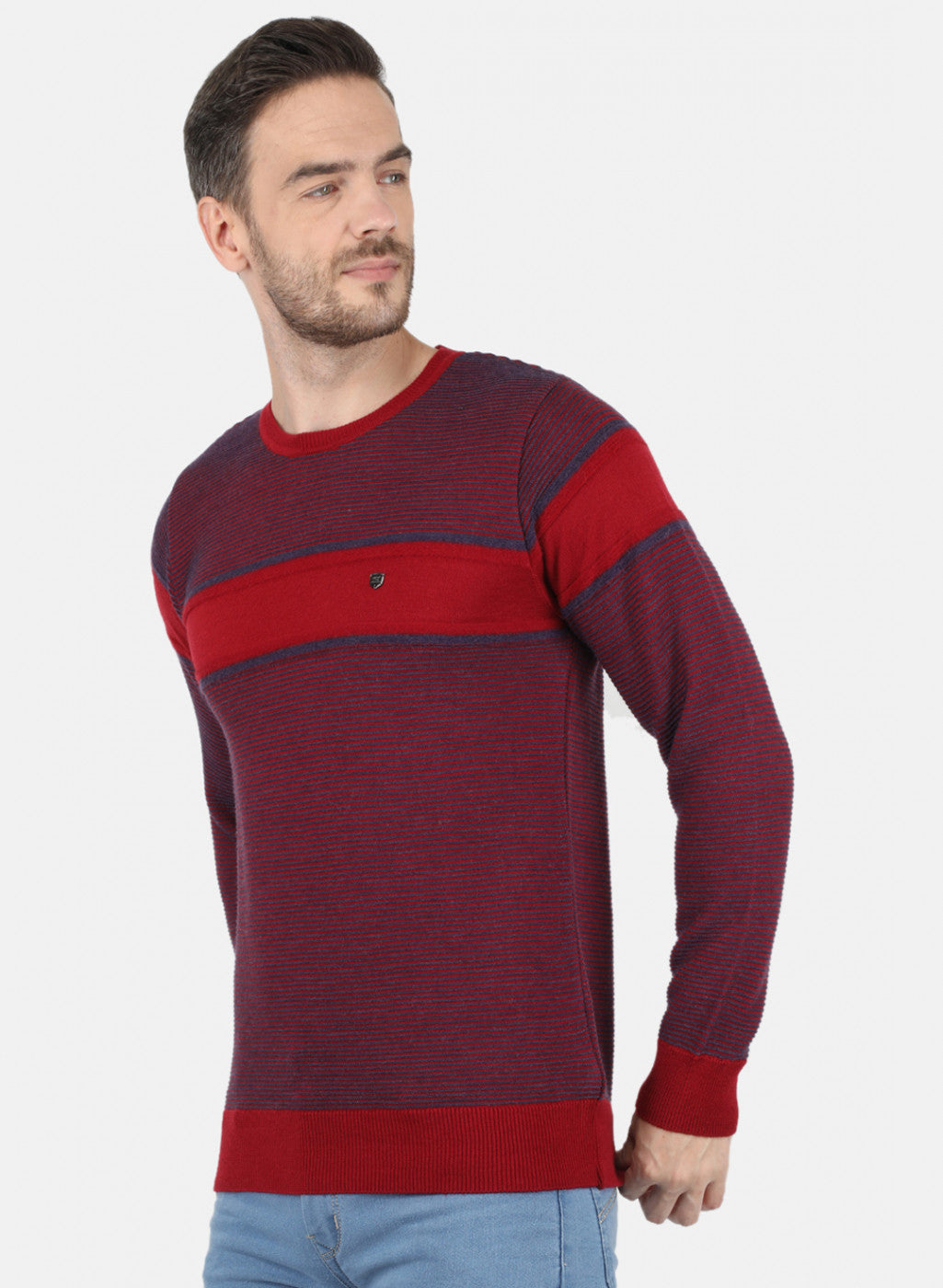 Men Maroon Self Design Pullover