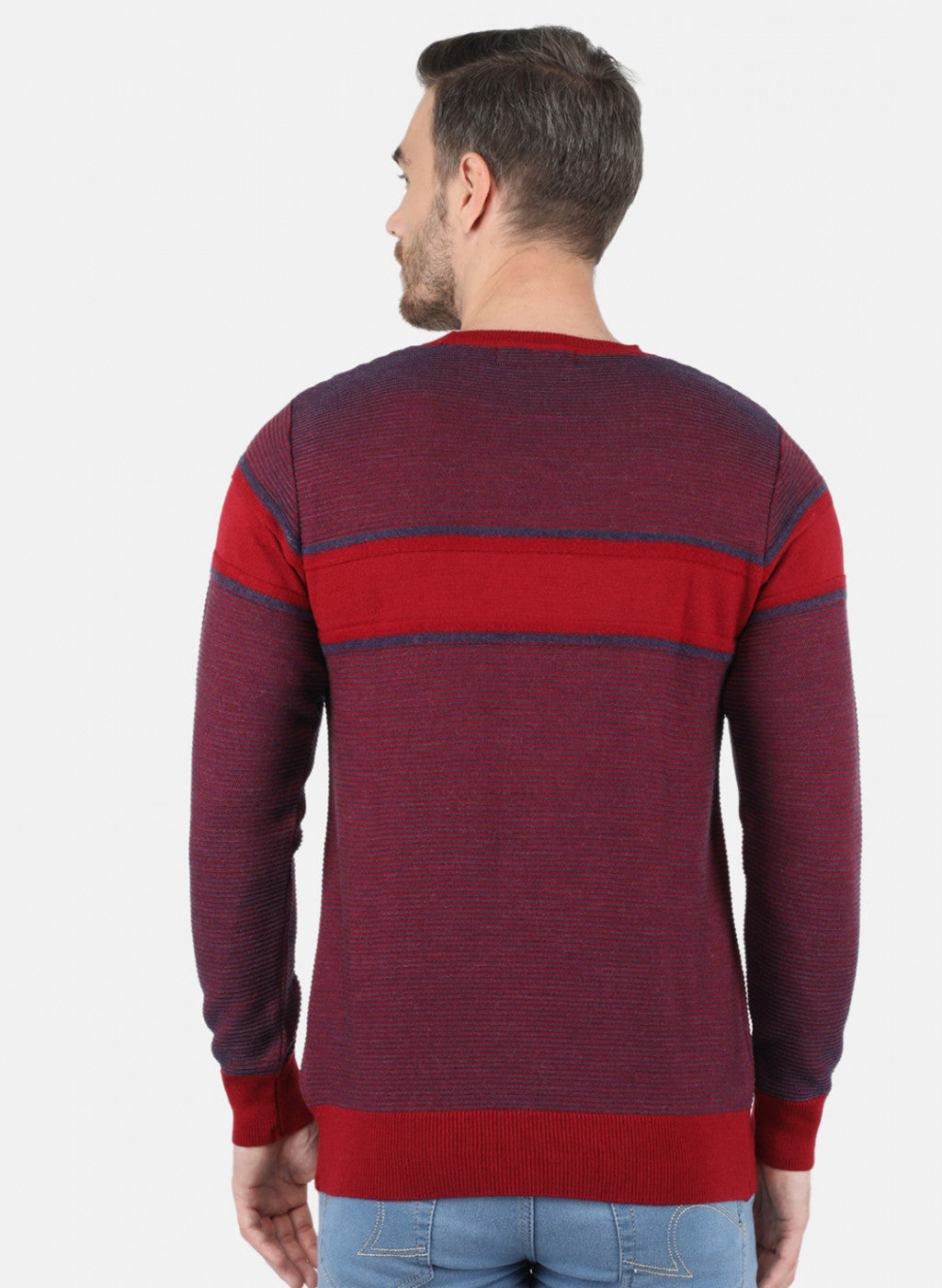 Men Maroon Self Design Pullover