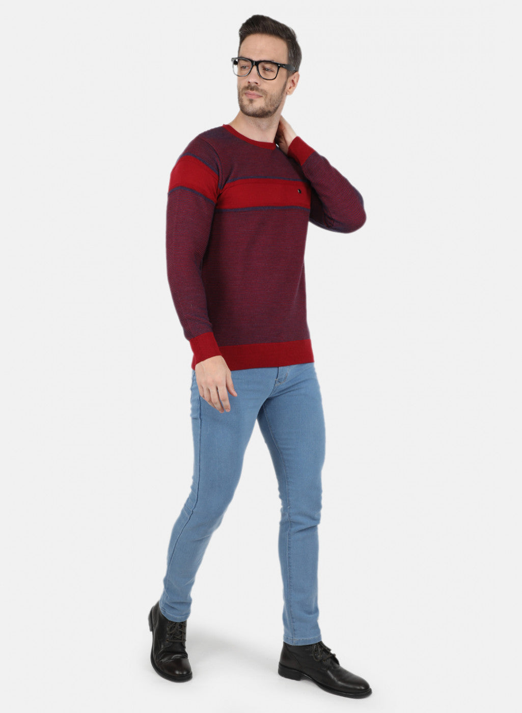 Men Maroon Self Design Pullover