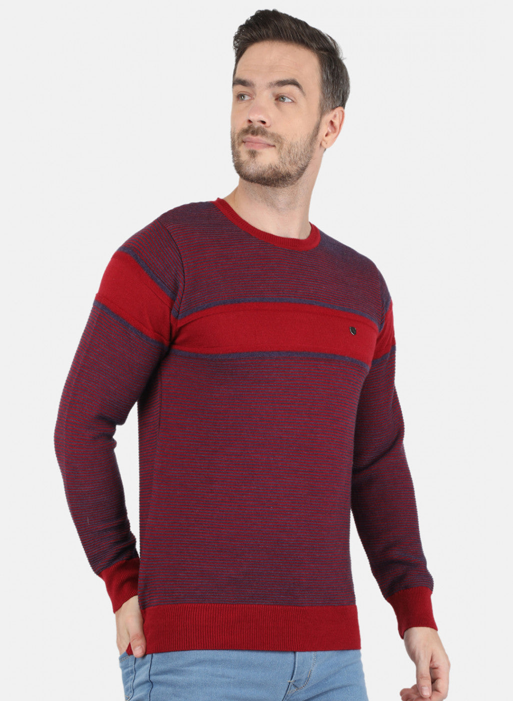 Men Maroon Self Design Pullover