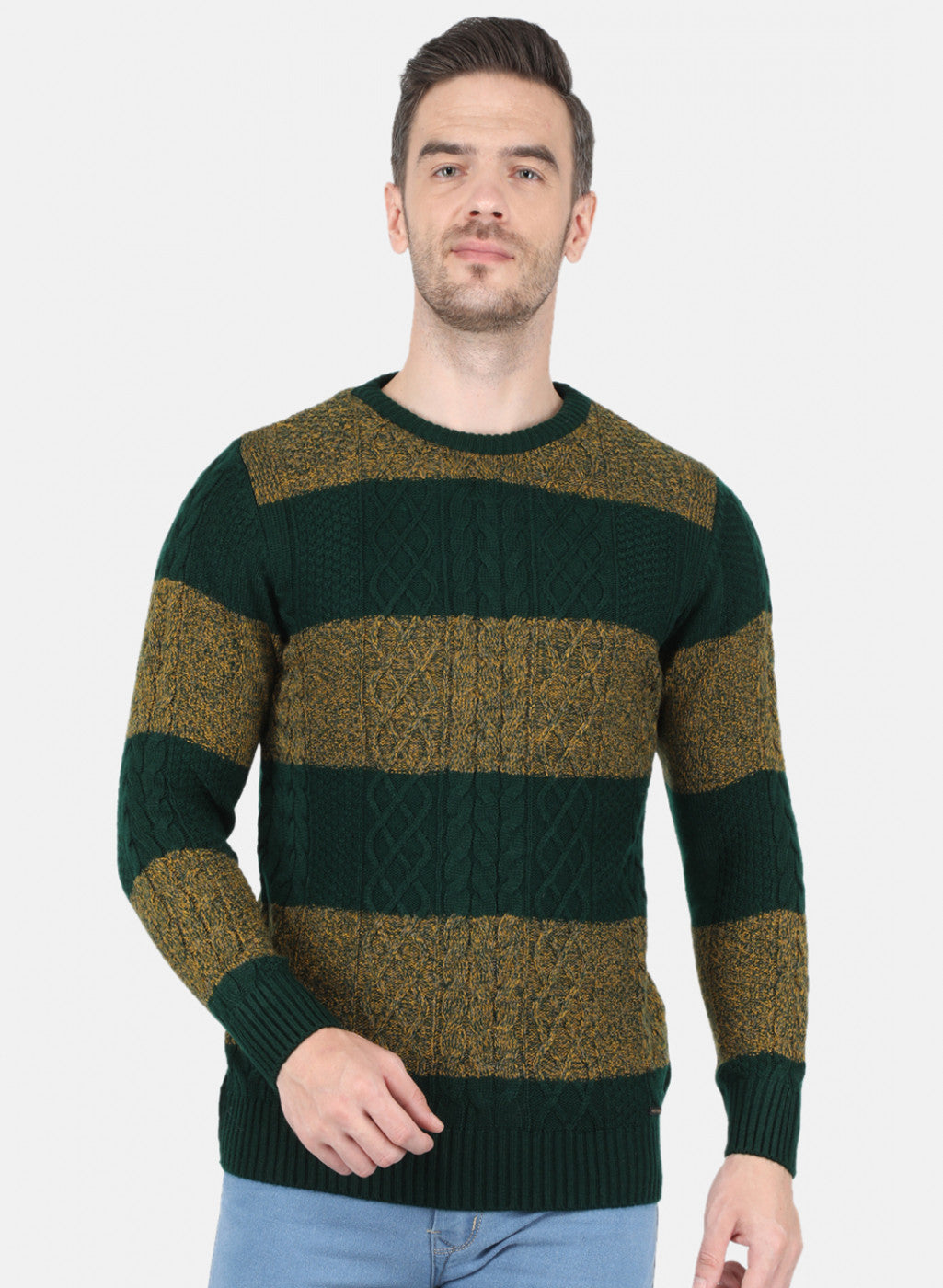 Men Green Self Design Pullover