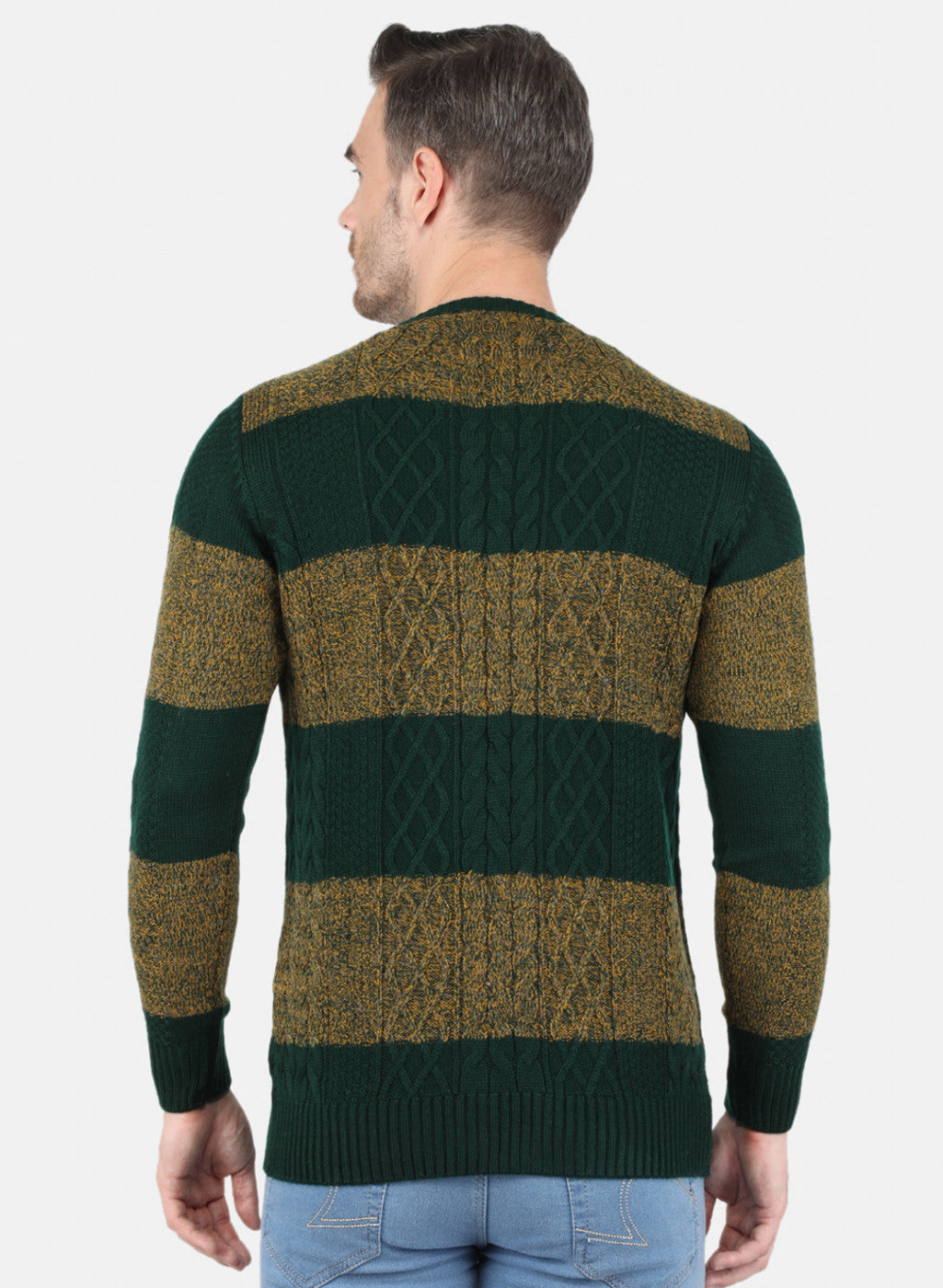 Men Green Self Design Pullover