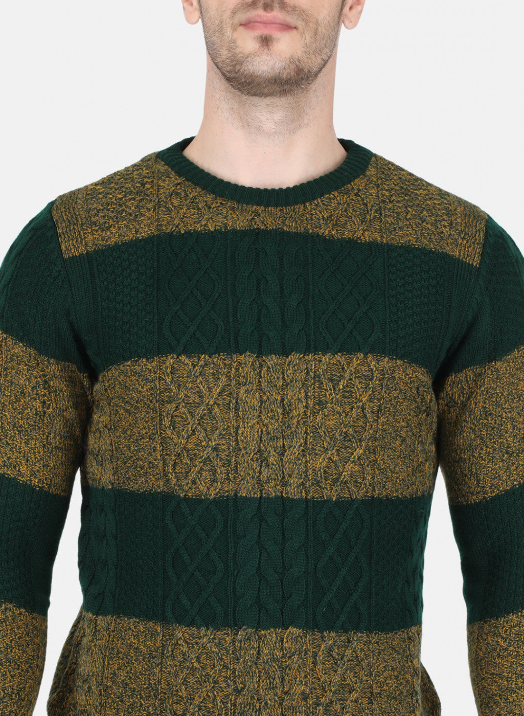 Men Green Self Design Pullover