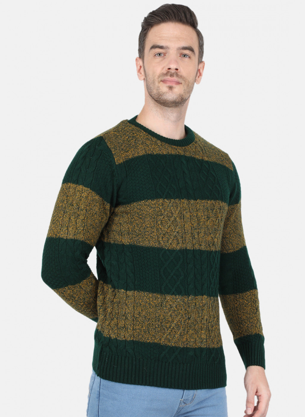 Men Green Self Design Pullover