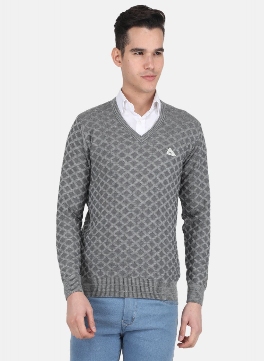 Men Grey Jaquard Pullover