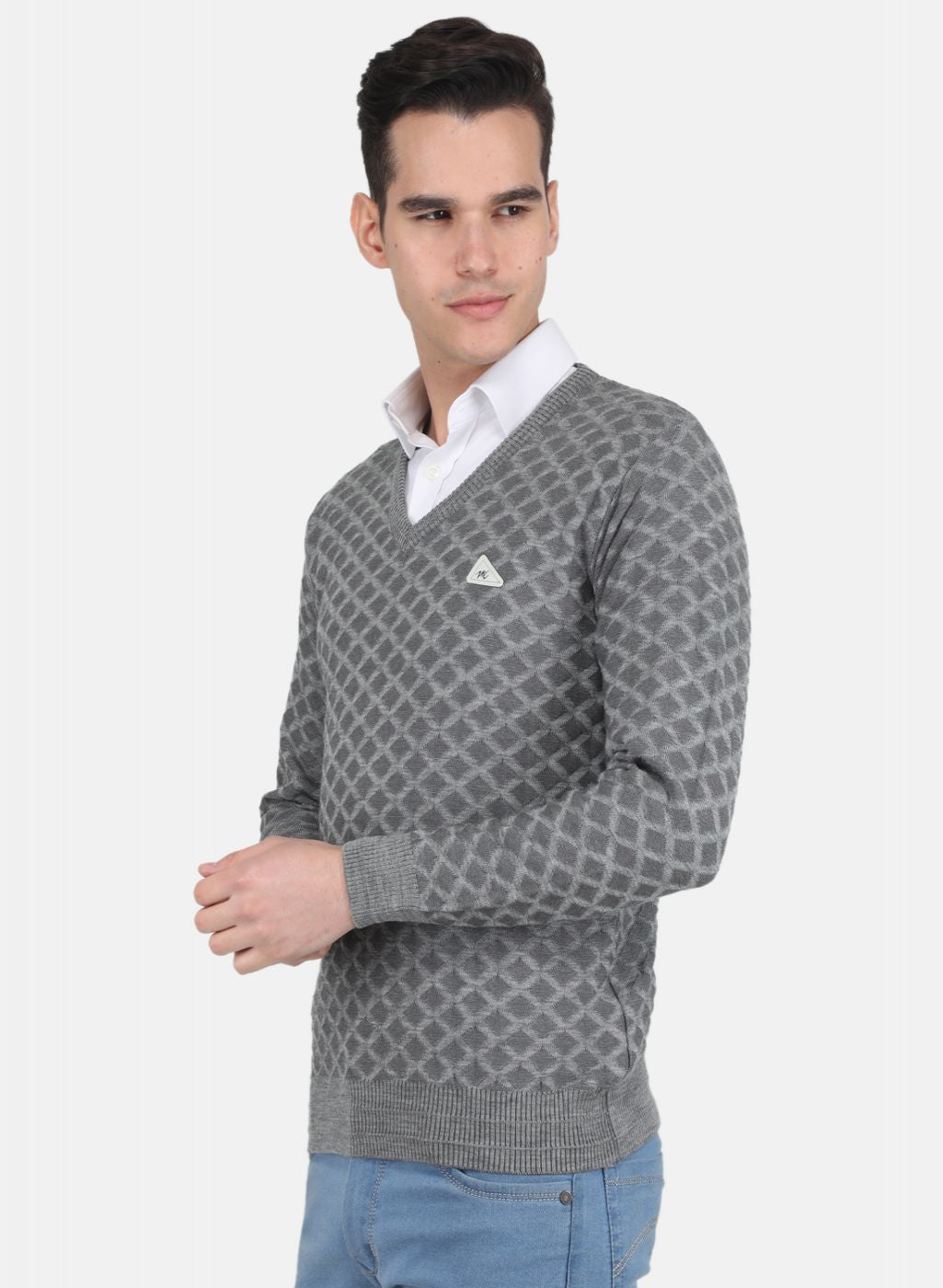 Men Grey Jaquard Pullover