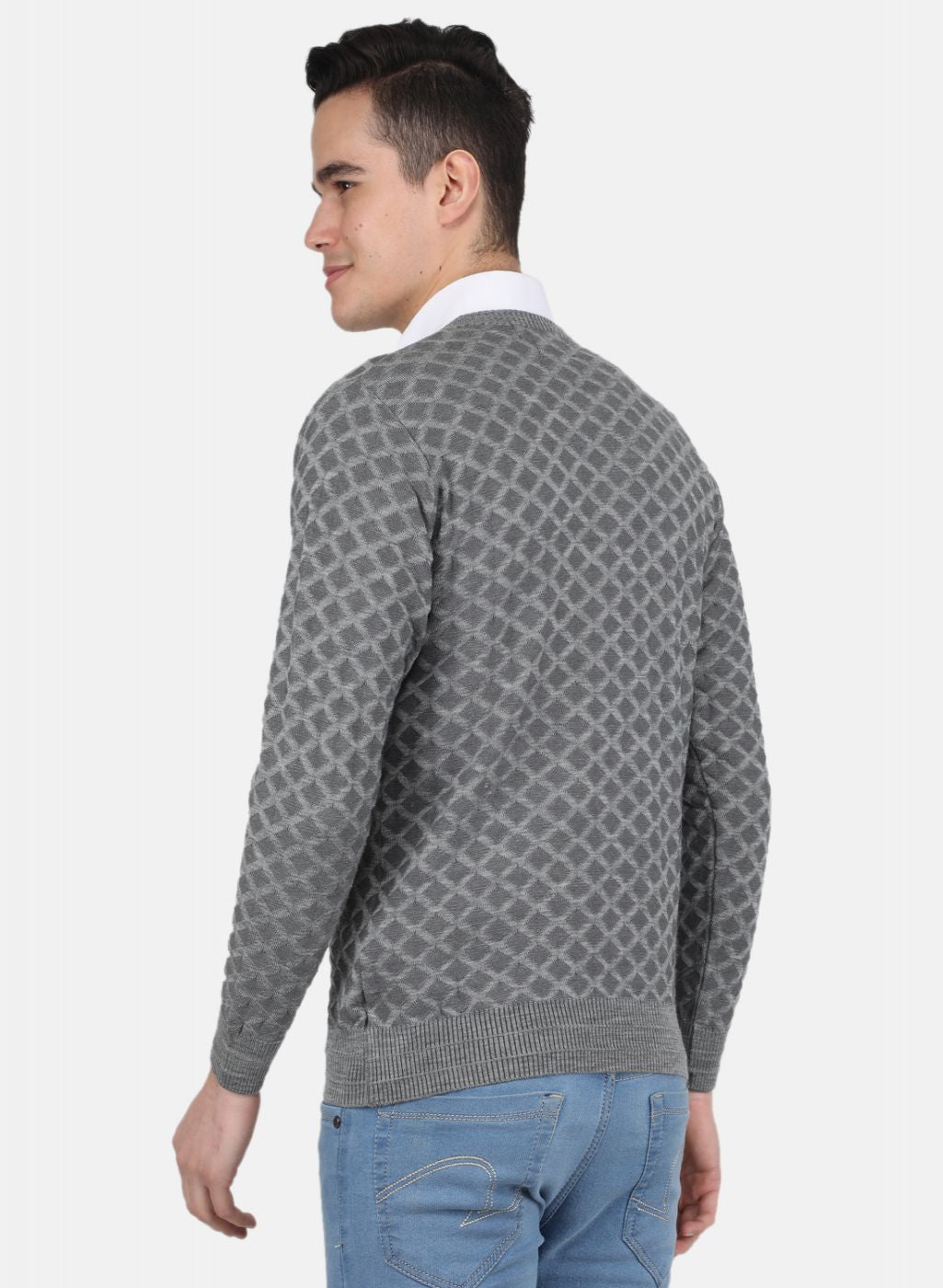 Men Grey Jaquard Pullover