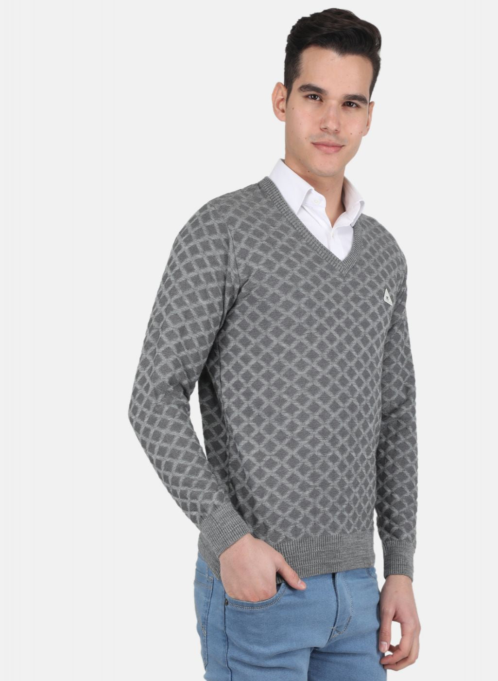 Men Grey Jaquard Pullover