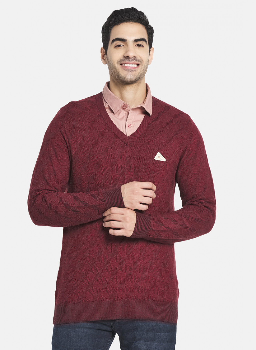 Men Maroon Jaquard Pullover