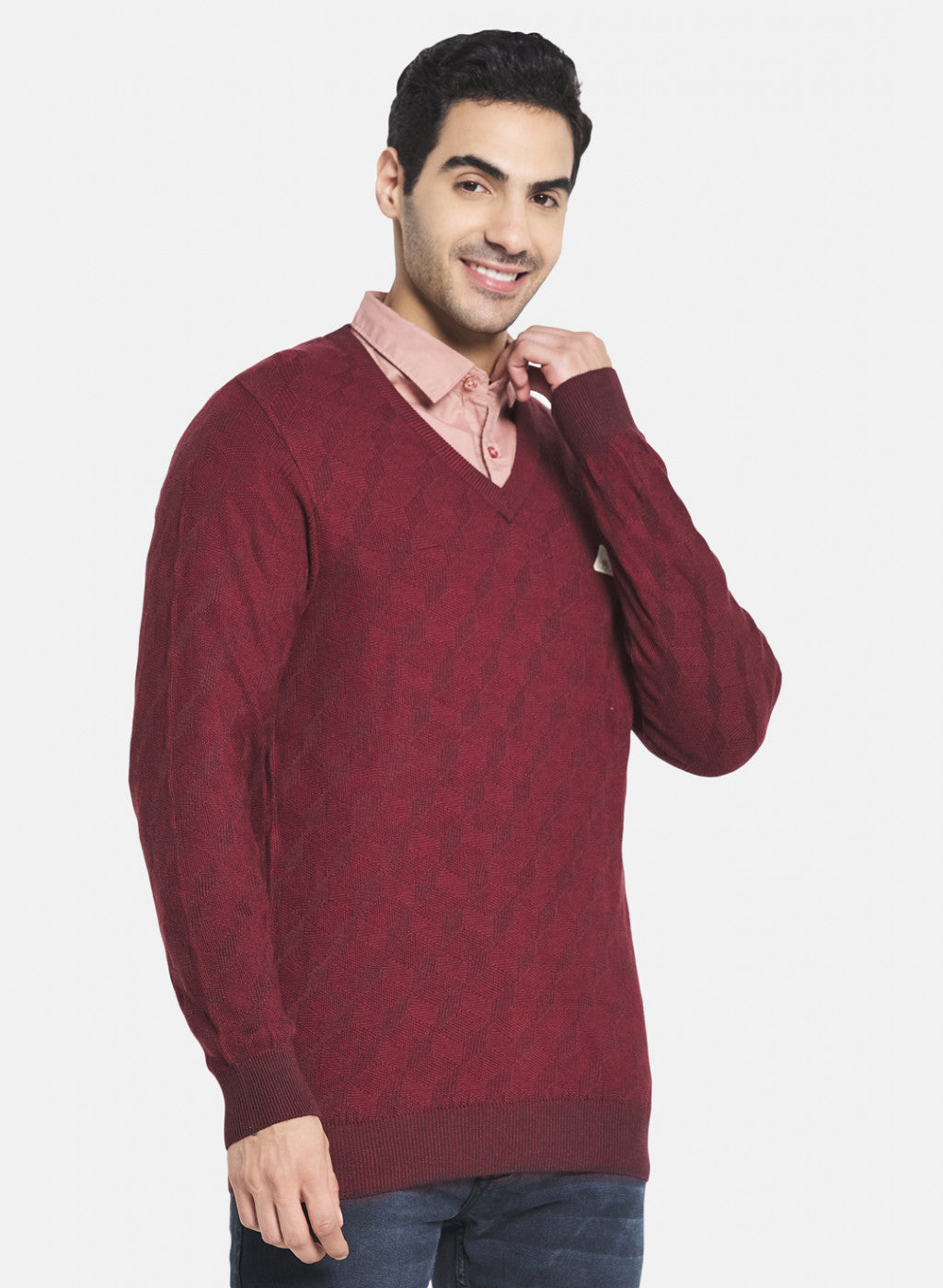 Men Maroon Jaquard Pullover