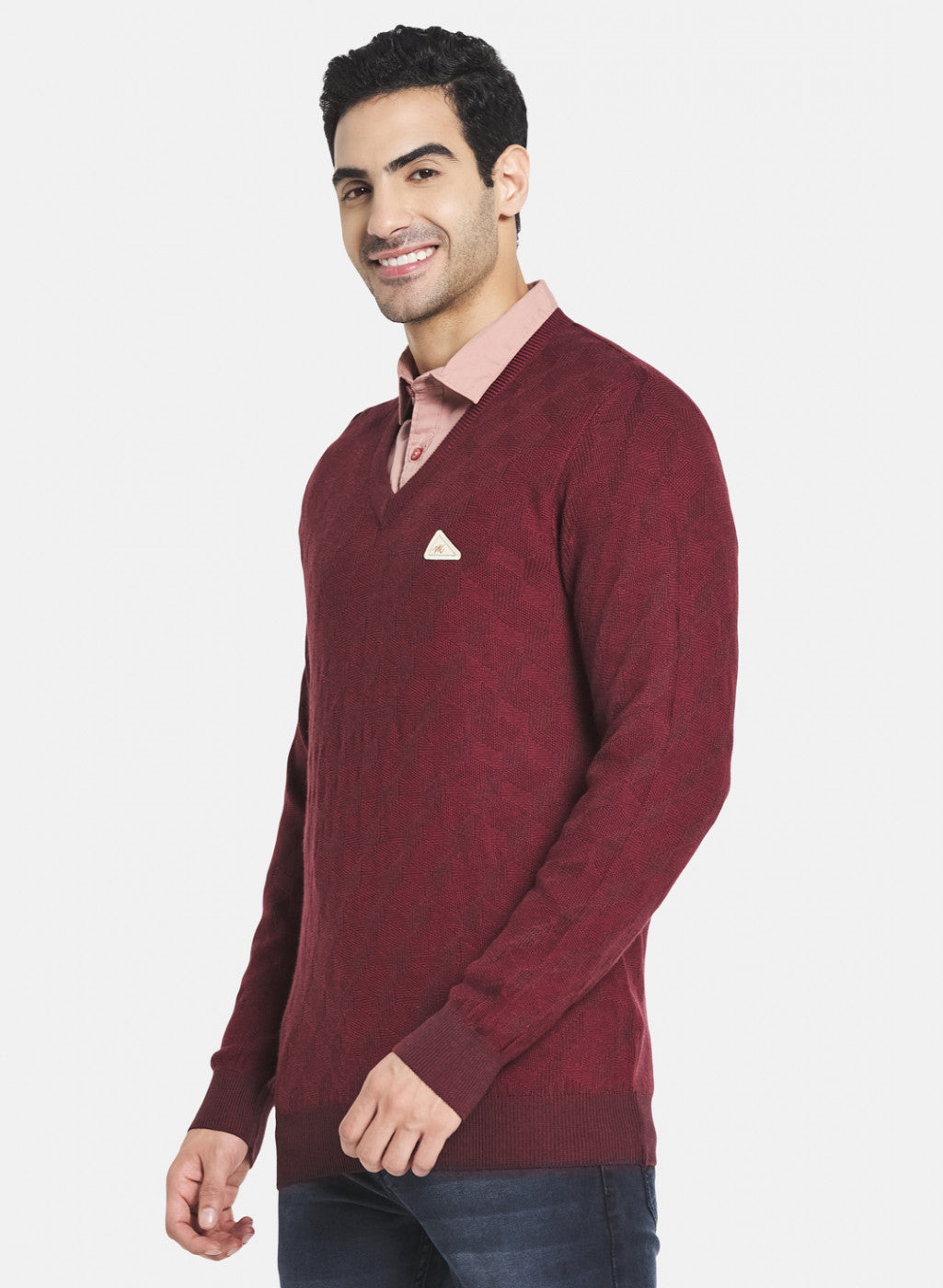 Men Maroon Jaquard Pullover