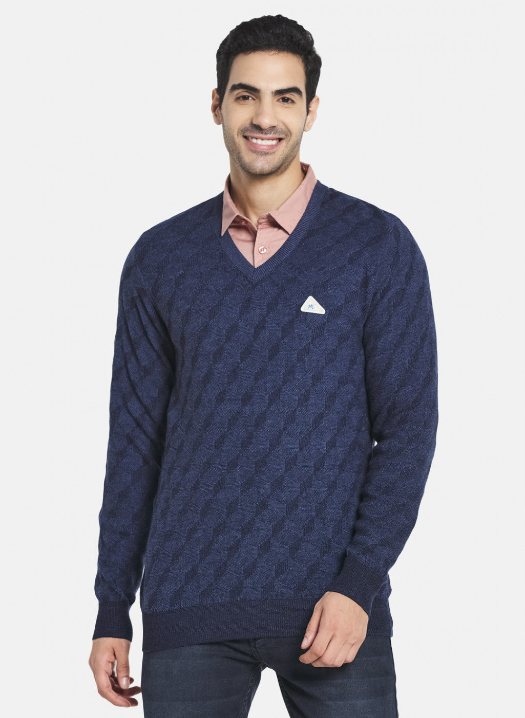 Men Blue Jaquard Pullover