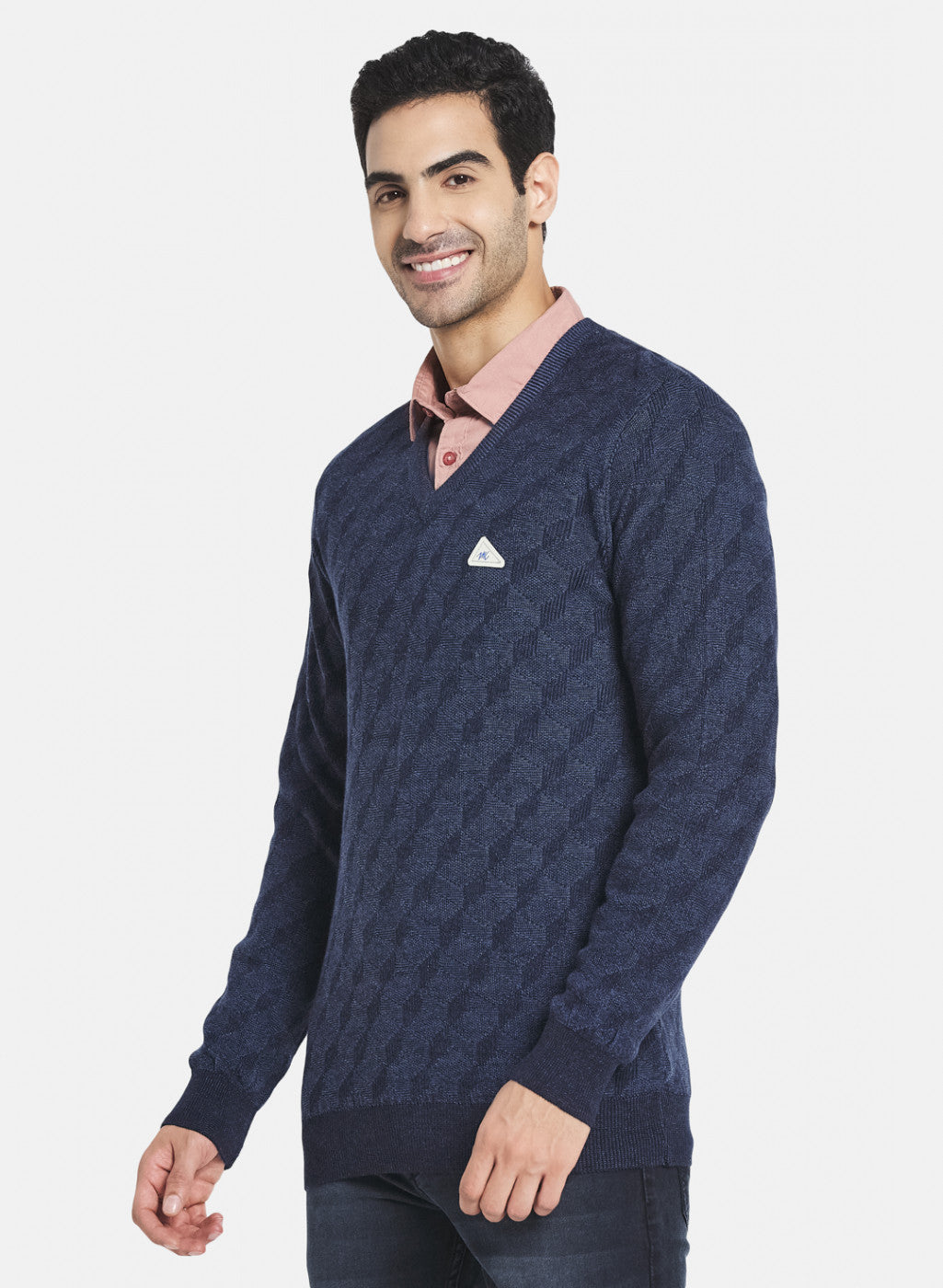 Men Blue Jaquard Pullover