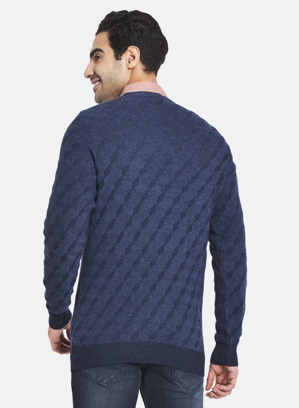 Men Blue Jaquard Pullover