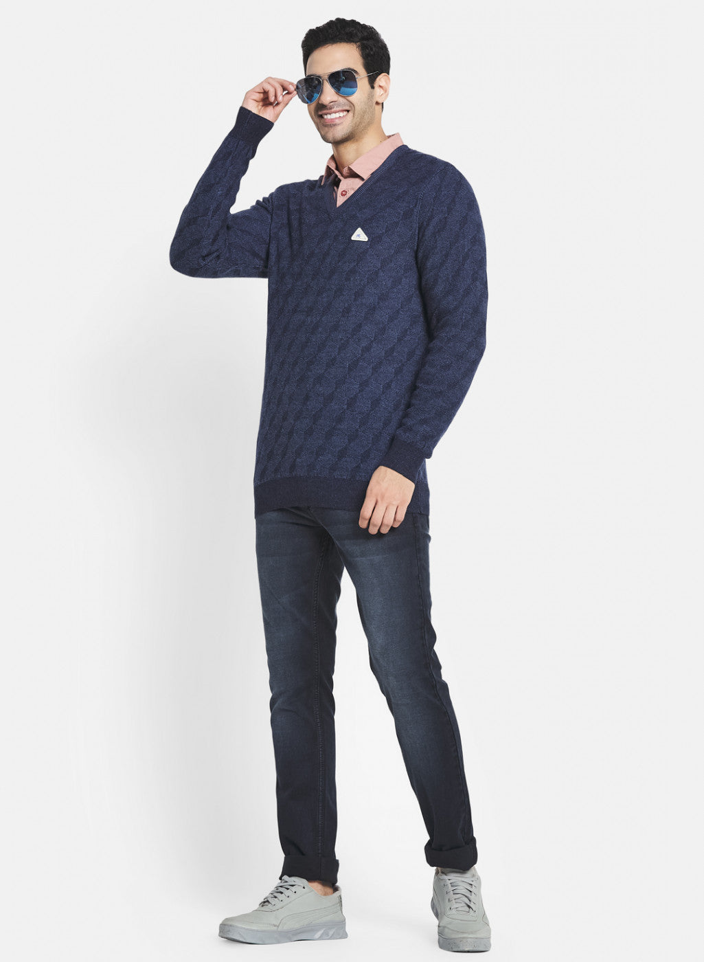 Men Blue Jaquard Pullover