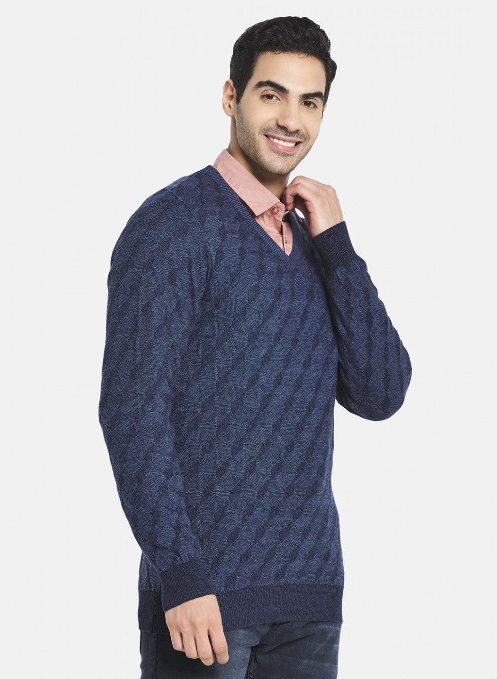 Men Blue Jaquard Pullover