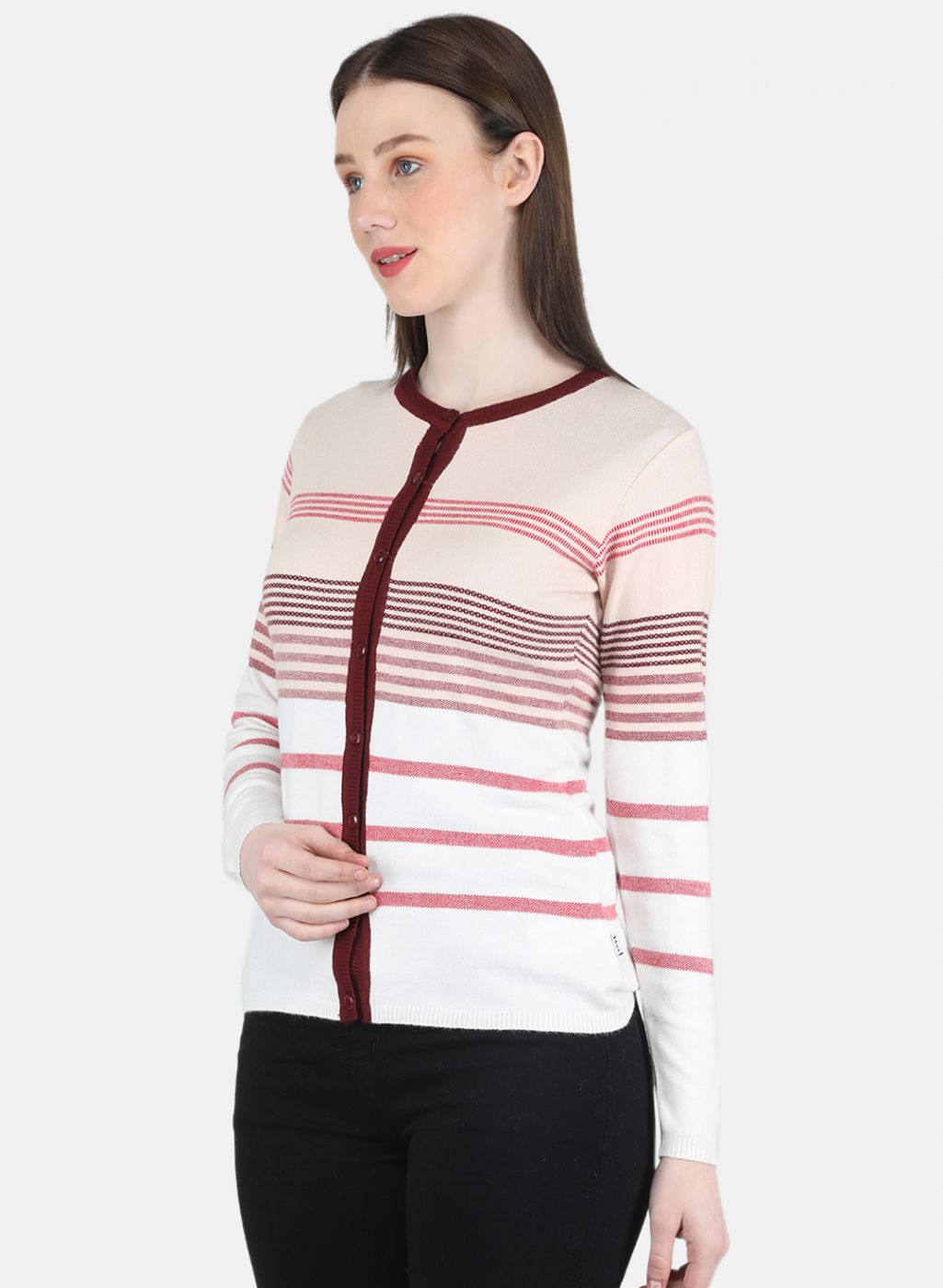 Women White Stripe Cardigan