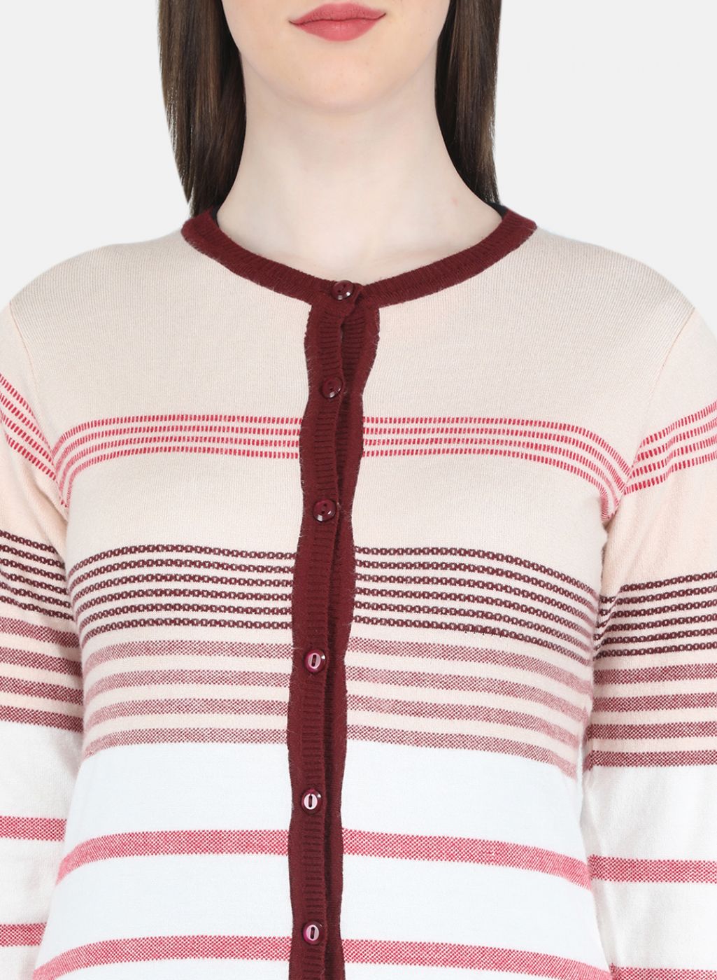 Women White Stripe Cardigan